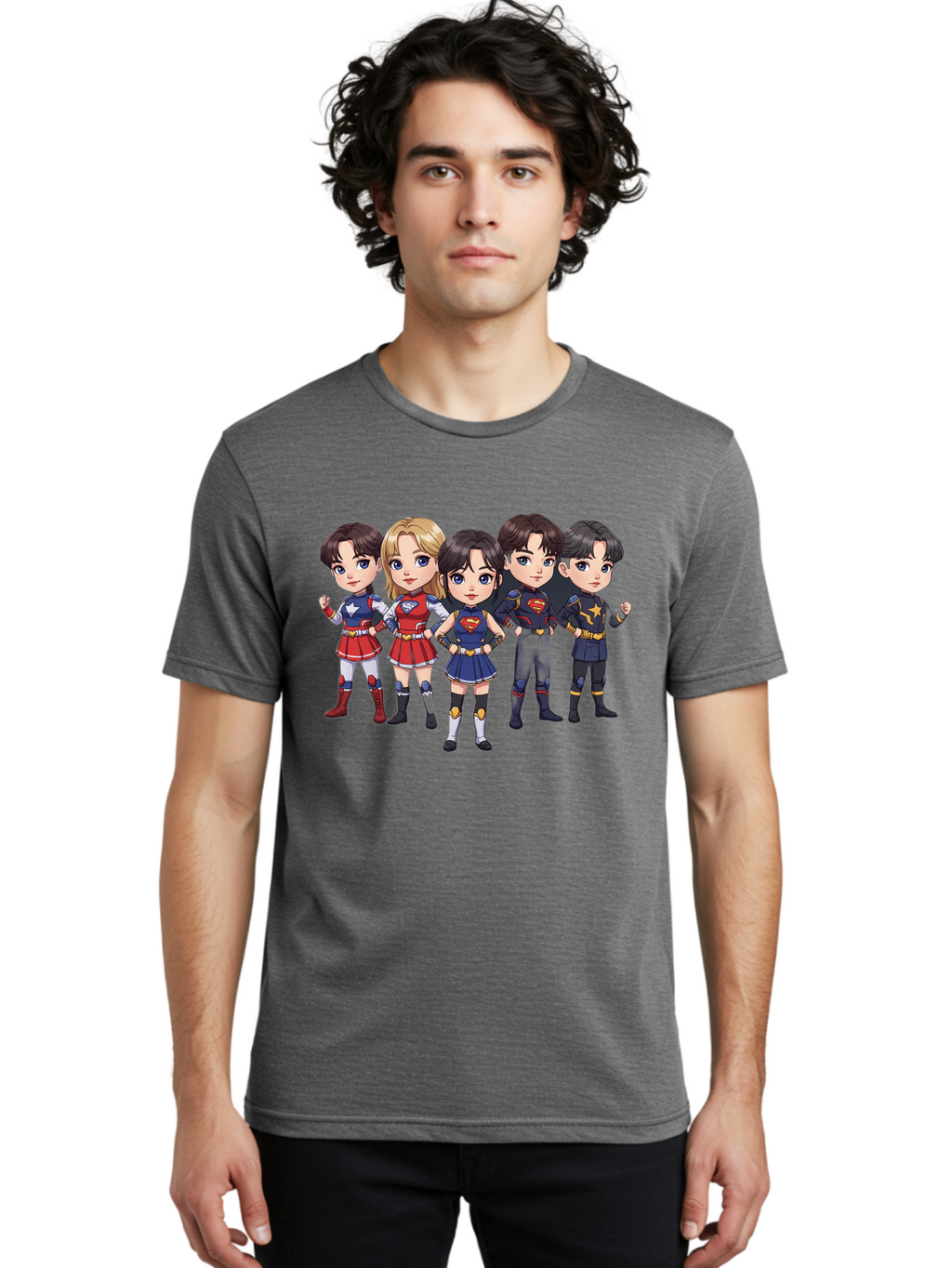 Superheroes Men'S Graphic Tee, 100% Cotton, Comfortable Casual Summer Wear, Machine Washable, Cartoon Superheroes, Superhero Team, Dc Characters, Wonder Woman, Supergirl, Superman, Costume Design, Superhero Costumes, Comic Book Style, Bac504