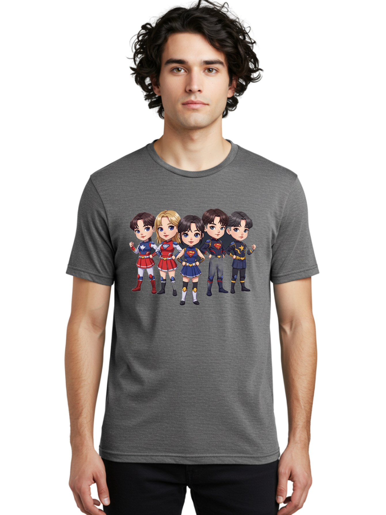 Superheroes Men'S Graphic Tee, 100% Cotton, Comfortable Casual Summer Wear, Machine Washable, Cartoon Superheroes, Superhero Team, Dc Characters, Wonder Woman, Supergirl, Superman, Costume Design, Superhero Costumes, Comic Book Style, Bac504