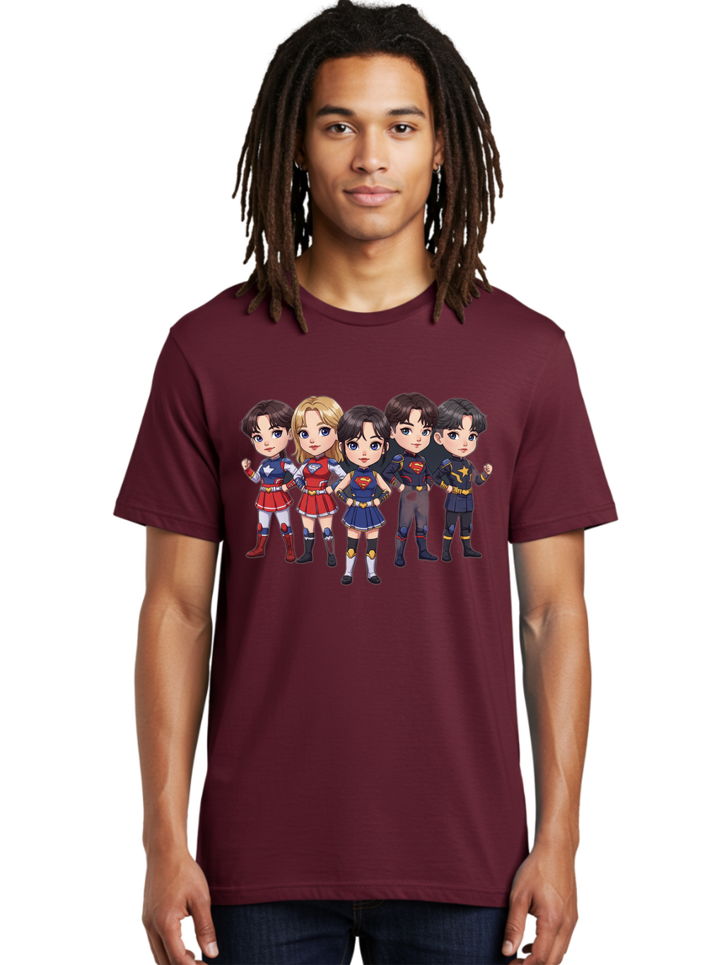 Superheroes Men'S Graphic Tee, 100% Cotton, Comfortable Casual Summer Wear, Machine Washable, Cartoon Superheroes, Superhero Team, Dc Characters, Wonder Woman, Supergirl, Superman, Costume Design, Superhero Costumes, Comic Book Style, Bac504