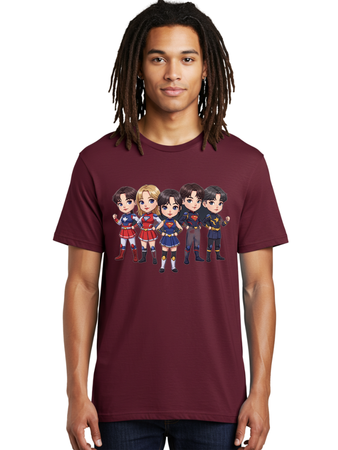 Superheroes Men'S Graphic Tee, 100% Cotton, Comfortable Casual Summer Wear, Machine Washable, Cartoon Superheroes, Superhero Team, Dc Characters, Wonder Woman, Supergirl, Superman, Costume Design, Superhero Costumes, Comic Book Style, Bac504
