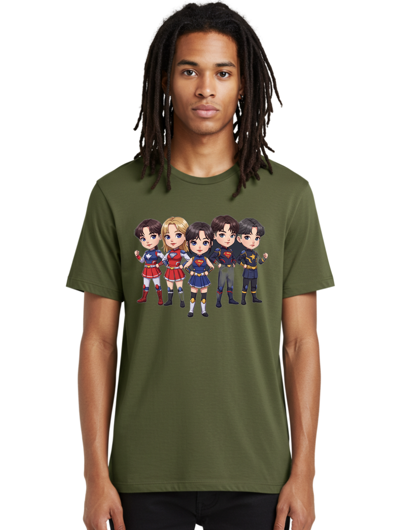 Superheroes Men'S Graphic Tee, 100% Cotton, Comfortable Casual Summer Wear, Machine Washable, Cartoon Superheroes, Superhero Team, Dc Characters, Wonder Woman, Supergirl, Superman, Costume Design, Superhero Costumes, Comic Book Style, Bac504