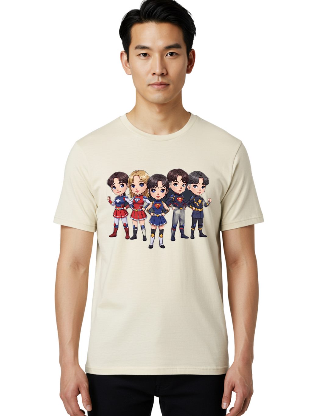 Superheroes Men'S Graphic Tee, 100% Cotton, Comfortable Casual Summer Wear, Machine Washable, Cartoon Superheroes, Superhero Team, Dc Characters, Wonder Woman, Supergirl, Superman, Costume Design, Superhero Costumes, Comic Book Style, Bac504