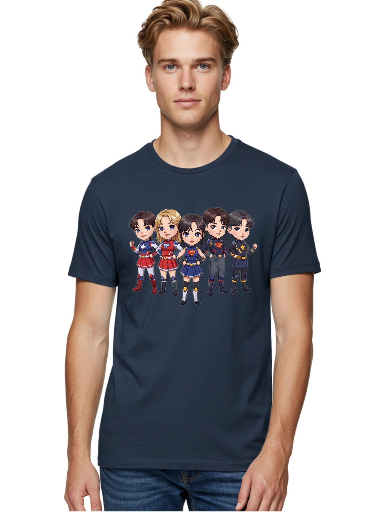 Superheroes Men'S Graphic Tee, 100% Cotton, Comfortable Casual Summer Wear, Machine Washable, Cartoon Superheroes, Superhero Team, Dc Characters, Wonder Woman, Supergirl, Superman, Costume Design, Superhero Costumes, Comic Book Style, Bac504