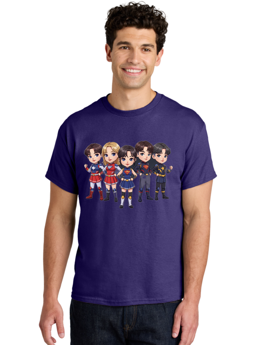 Superheroes Men'S Graphic Tee, 100% Cotton, Comfortable Casual Summer Wear, Machine Washable, Cartoon Superheroes, Superhero Team, Dc Characters, Wonder Woman, Supergirl, Superman, Costume Design, Superhero Costumes, Comic Book Style, Bac504