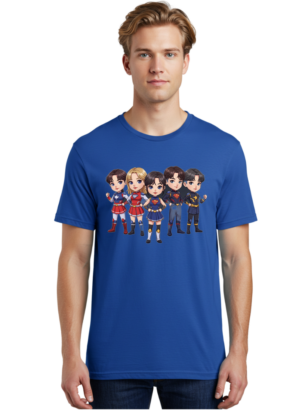 Superheroes Men'S Graphic Tee, 100% Cotton, Comfortable Casual Summer Wear, Machine Washable, Cartoon Superheroes, Superhero Team, Dc Characters, Wonder Woman, Supergirl, Superman, Costume Design, Superhero Costumes, Comic Book Style, Bac504