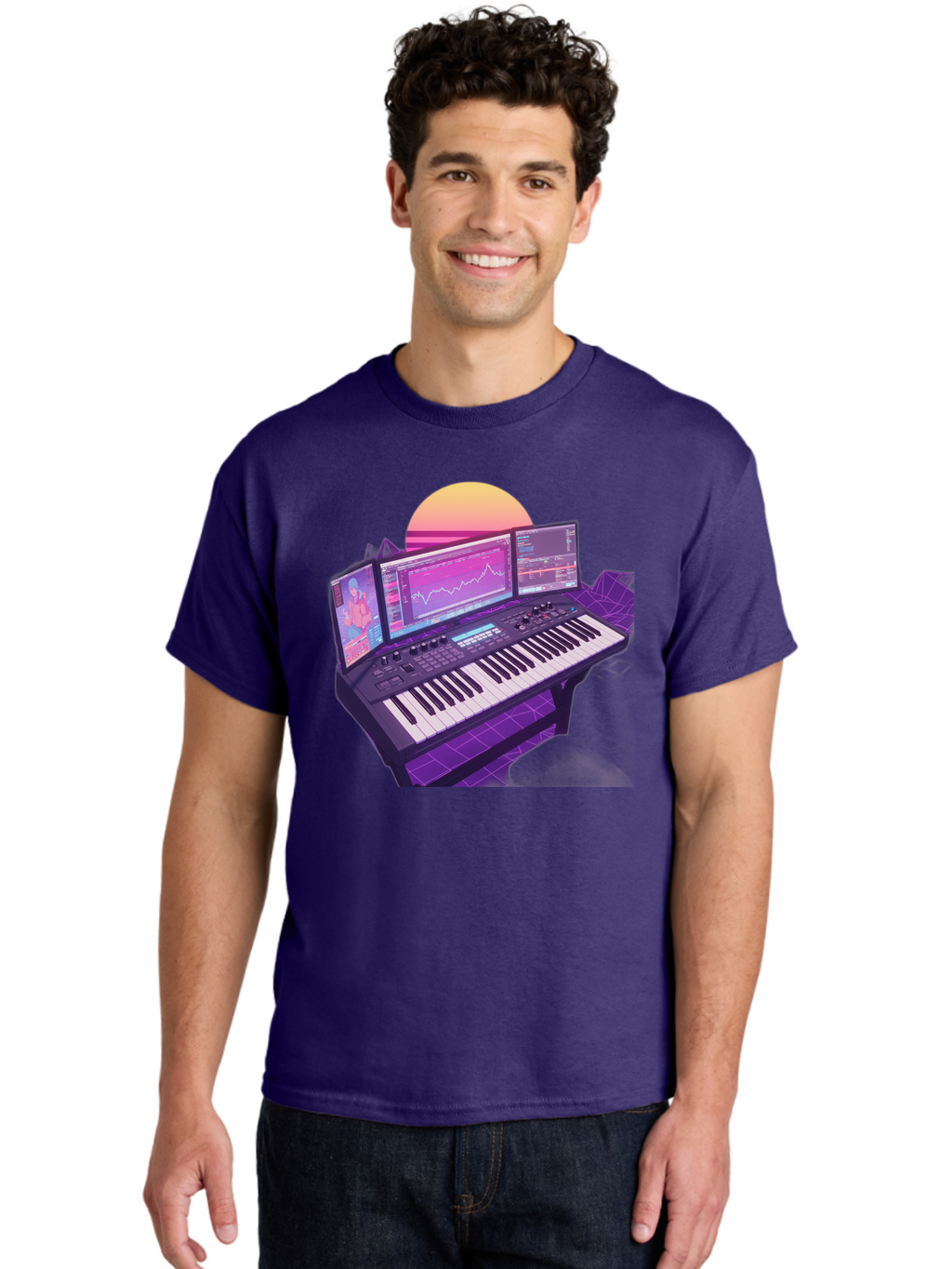 Synthesizer Men'S Graphic Tee, 100% Cotton, Comfortable Casual Summer Wear, Machine Washable, Synthesizer Keyboard, Music Production, Digital Audio Workstation, Sound Design, Electronic Music, Midi Controller, Waveform, Music Technology, Bac509