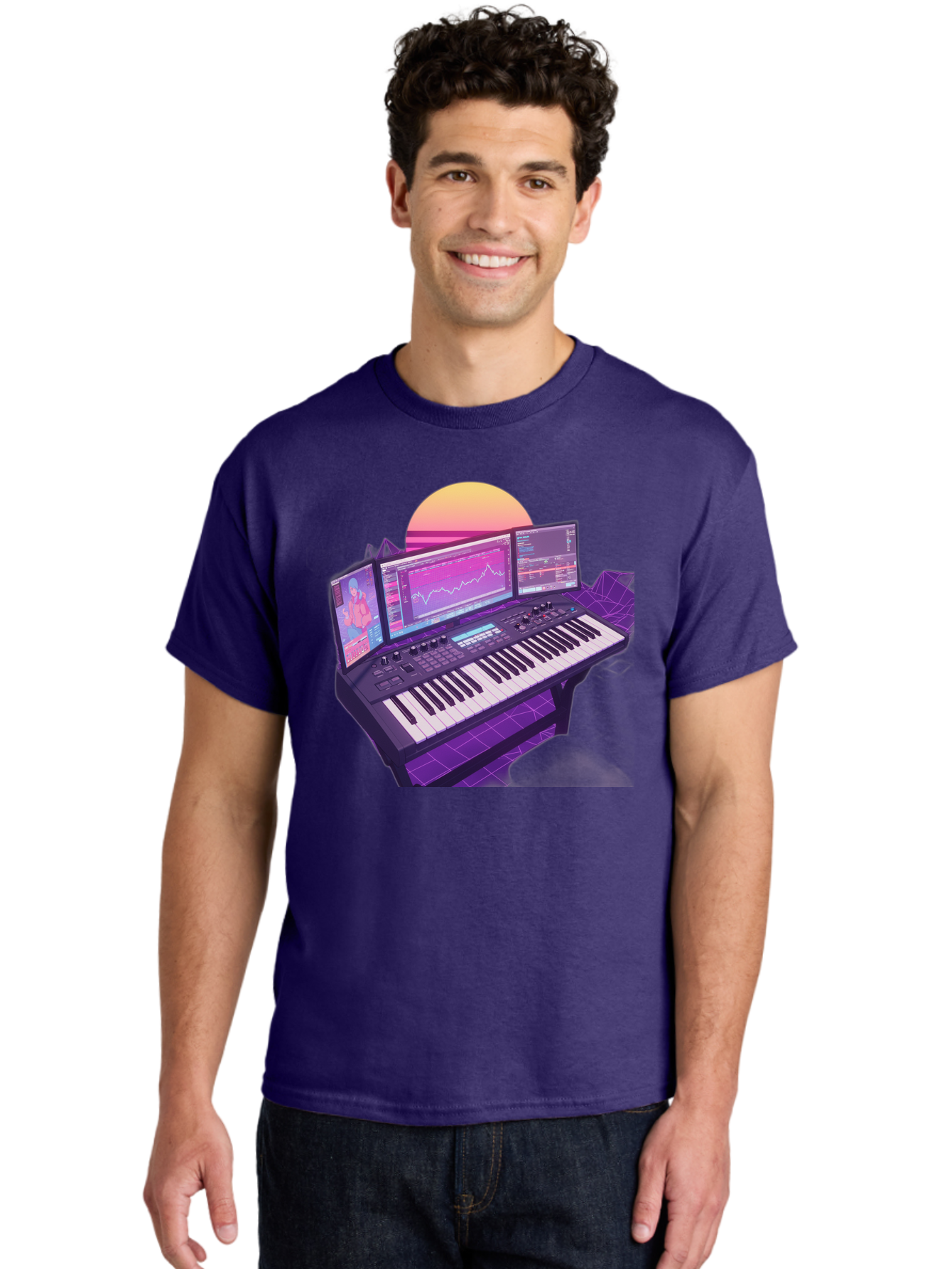Synthesizer Men'S Graphic Tee, 100% Cotton, Comfortable Casual Summer Wear, Machine Washable, Synthesizer Keyboard, Music Production, Digital Audio Workstation, Sound Design, Electronic Music, Midi Controller, Waveform, Music Technology, Bac509