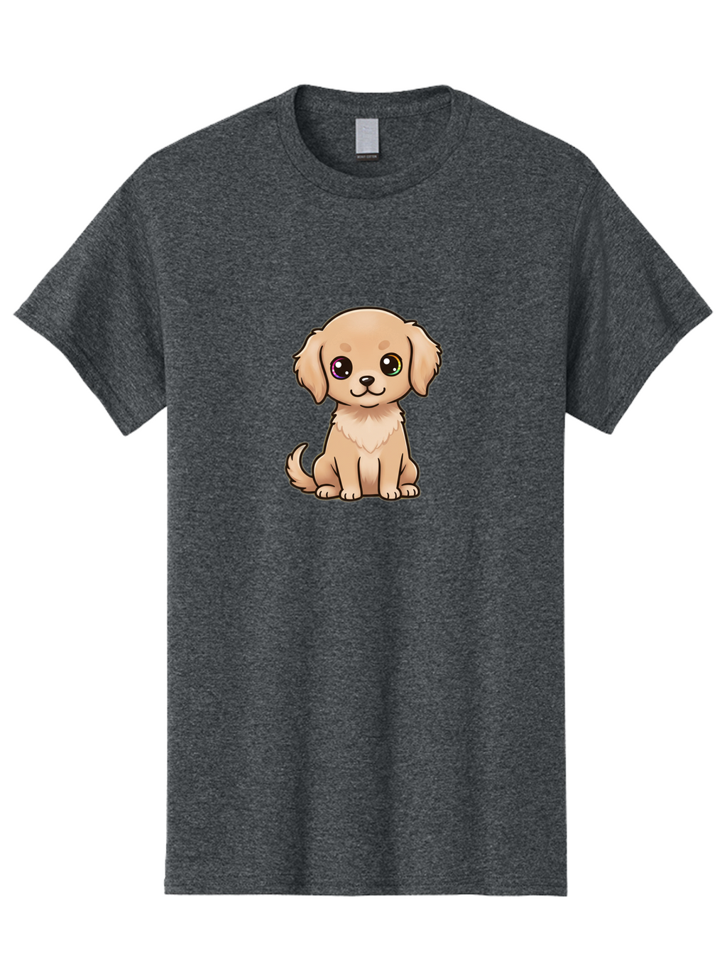 Tan-Puppy Men'S Graphic Tee, 100% Cotton, Comfortable Casual Summer Wear, Machine Washable, Cute Puppy, Cartoon Dog, Tan Colored Puppy, Fluffy Fur, Big Eyes, Sweet Expression, Sitting Dog, Adorable Animal, Kawaii Character, Playful Puppy, Bac510