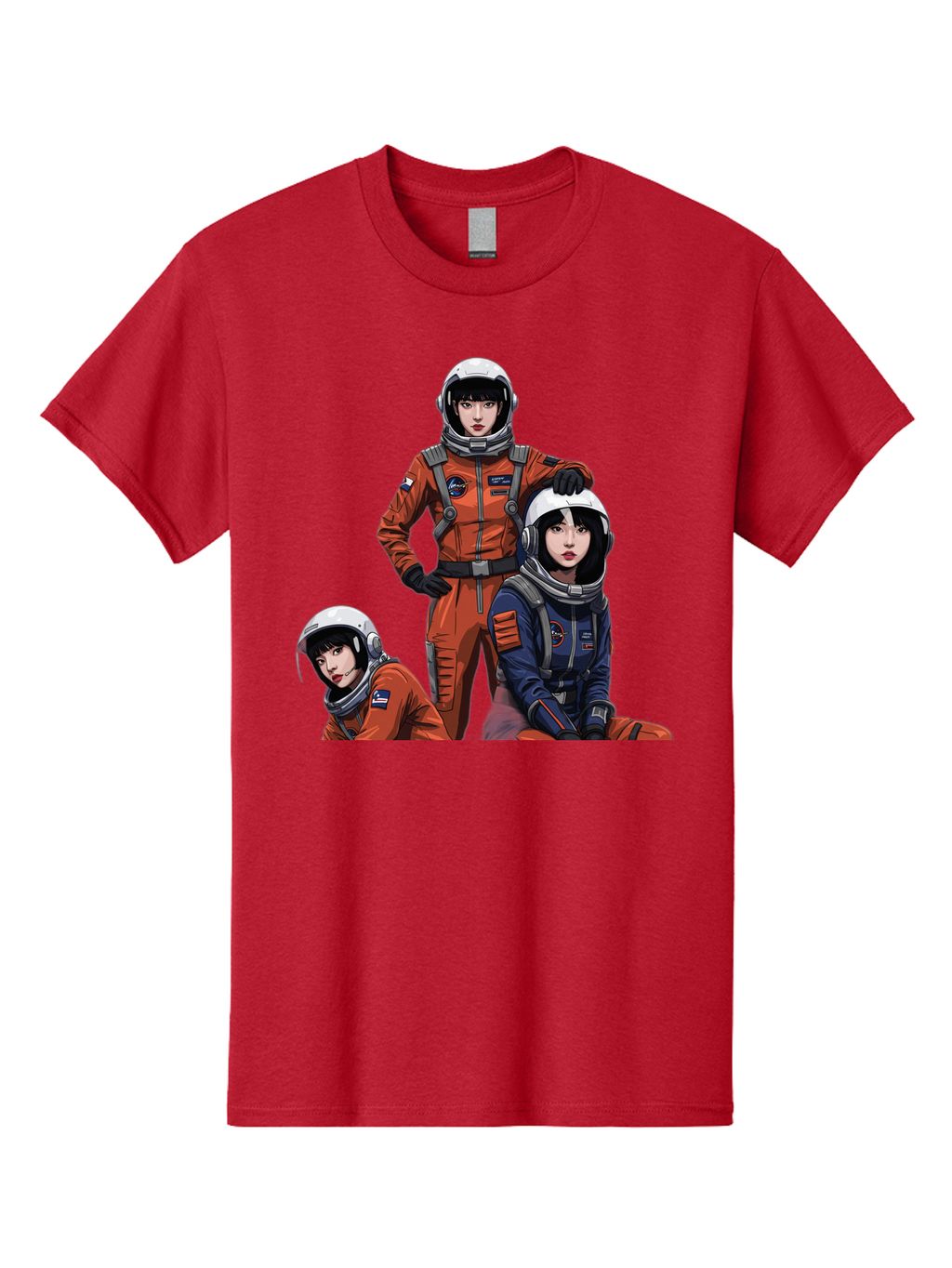 Three-Astronauts Men'S Graphic Tee, 100% Cotton, Comfortable Casual Summer Wear, Machine Washable, Astronauts In Space Suits, Orange And Blue Jumpsuits, Space Mission, Helmet And Gloves, Futuristic Design, Team Of Explorers, Space Travel Bac511