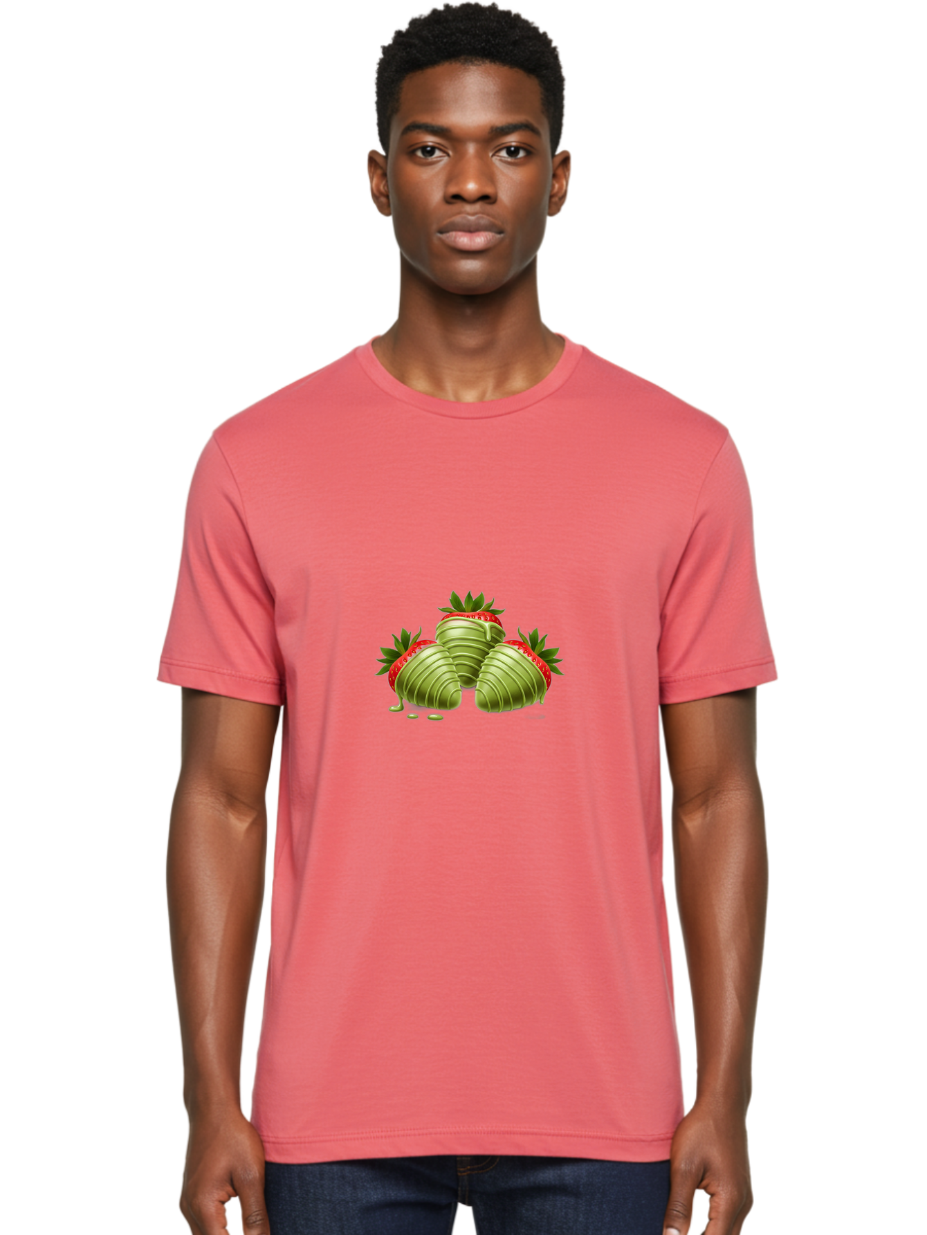 Three-Chocolate-Dipped-Strawberries Men'S Graphic Tee, 100% Cotton, Comfortable Casual Summer Wear, Machine Washable, Chocolate Covered Strawberries, Strawberries Dipped In Chocolate, Dessert, Sweet Treats, Indulgent Snacks, Summer Treats, Bac514