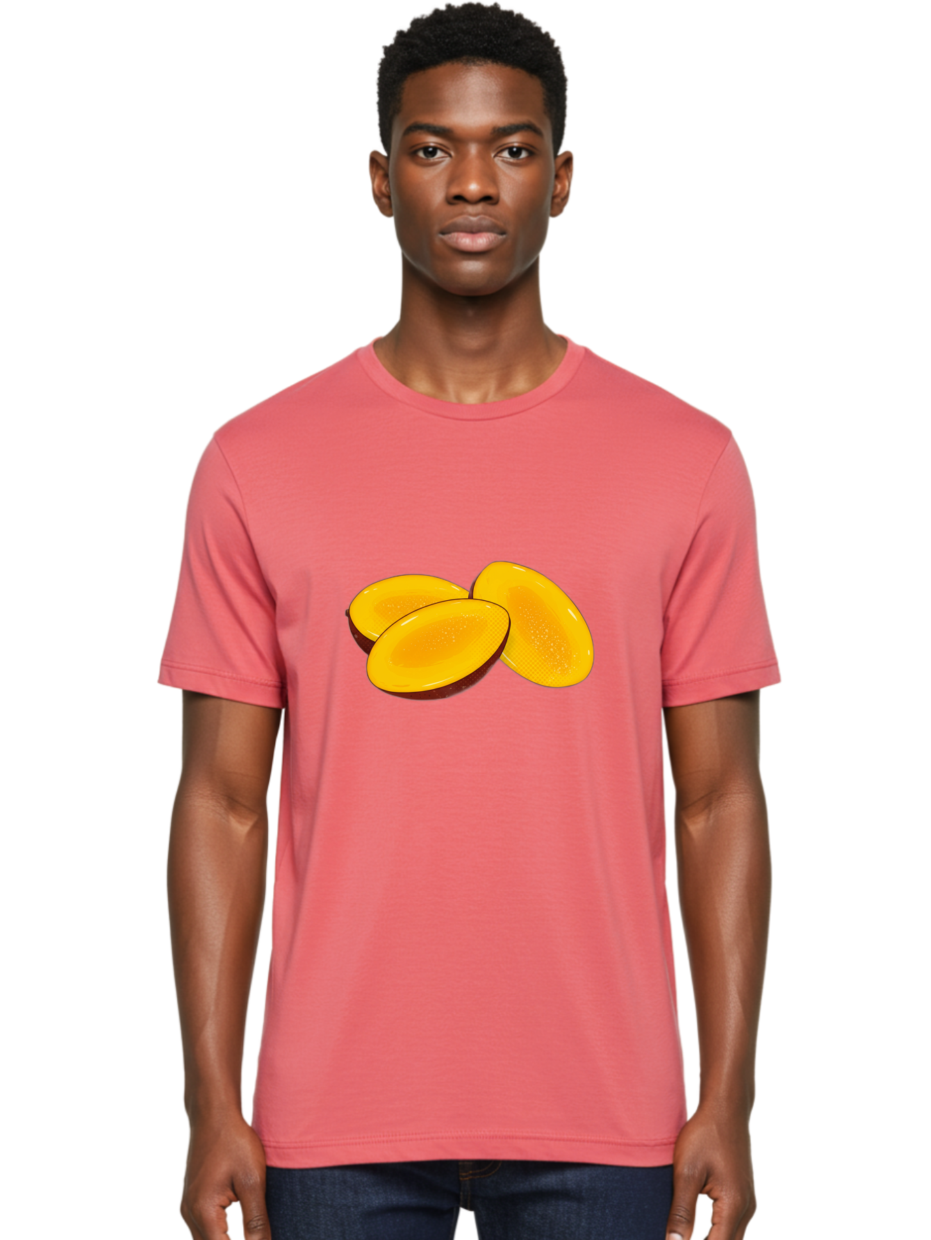 Three-Mango-Slices Men'S Graphic Tee, 100% Cotton, Comfortable Casual Summer Wear, Machine Washable, Mango Slices, Tropical Fruit, Yellow Fruit, Fruit Illustration, Sliced Mango, Healthy Snack, Vibrant Yellow, Fresh Fruit Bac517