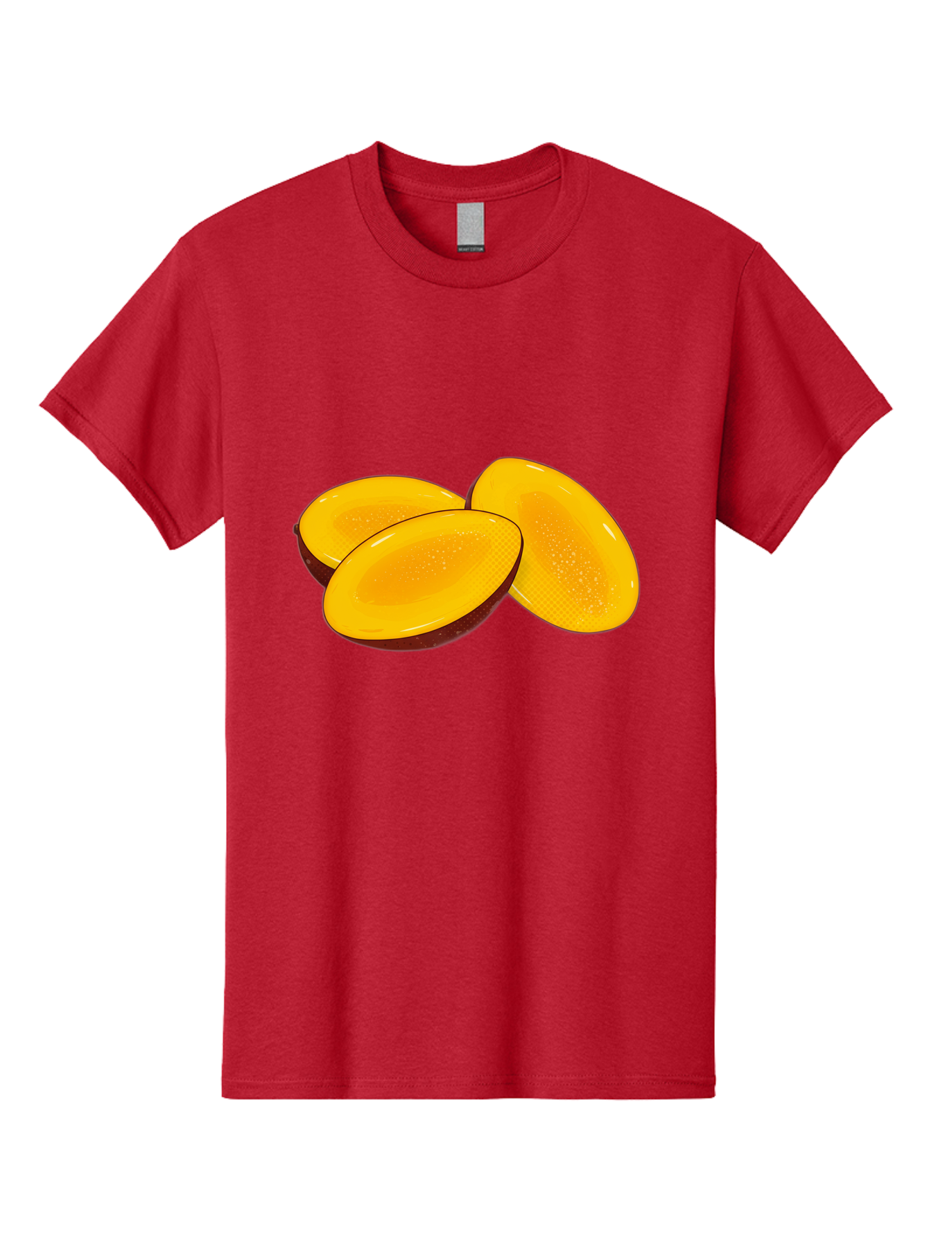 Three-Mango-Slices Men'S Graphic Tee, 100% Cotton, Comfortable Casual Summer Wear, Machine Washable, Mango Slices, Tropical Fruit, Yellow Fruit, Fruit Illustration, Sliced Mango, Healthy Snack, Vibrant Yellow, Fresh Fruit Bac517