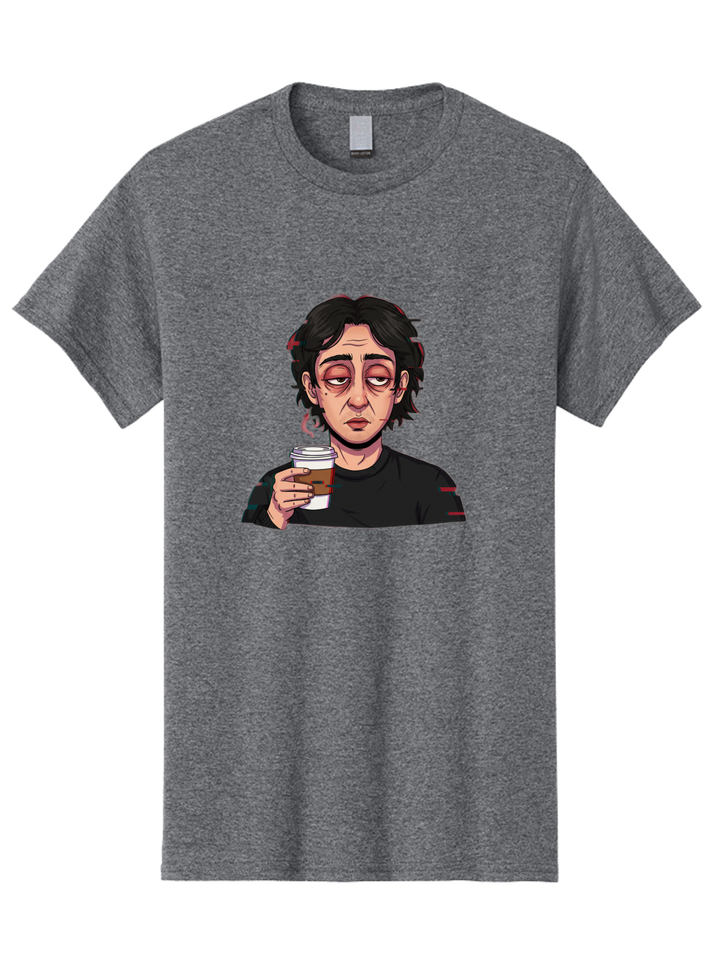 Tired-Woman-With-Coffee Men'S Graphic Tee, 100% Cotton, Comfortable Casual Summer Wear, Machine Washable, Tired Person, Coffee Cup, Morning Routine, Coffee Break, Relaxed Atmosphere, Casual Wear, Sleepy Expression, Coffee Lover Bac522