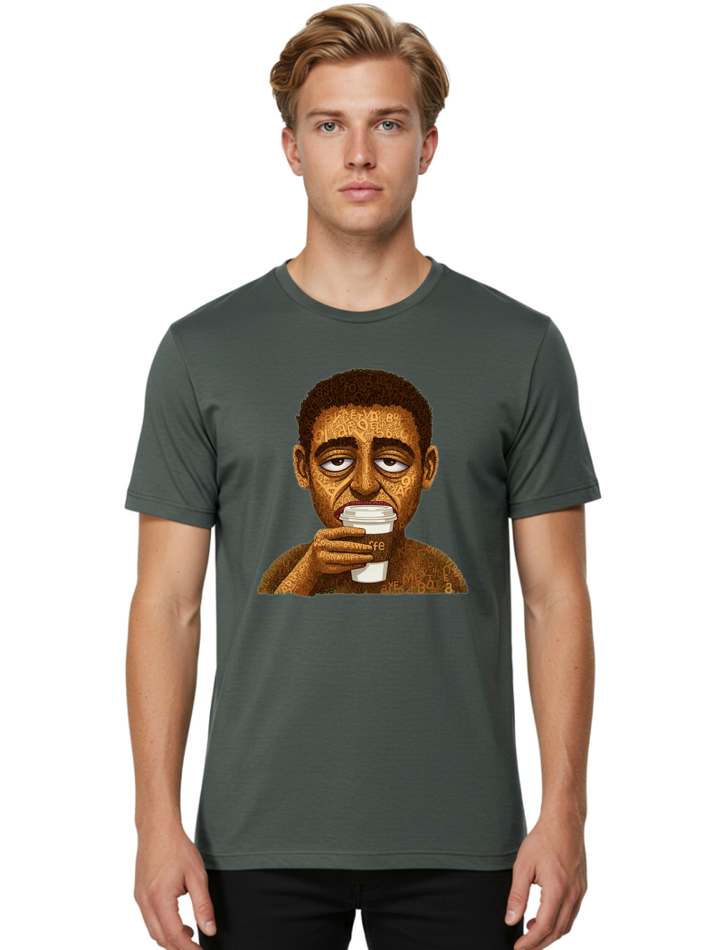 Tyler-The-Creator Men'S Graphic Tee, 100% Cotton, Comfortable Casual Summer Wear, Machine Washable, Tame Impala Lead Singer, Kevin Parker, Drinking Coffee, Psychedelic Art, Typography, Abstract Portrait, Indie Rock, Music Icon, Bac529