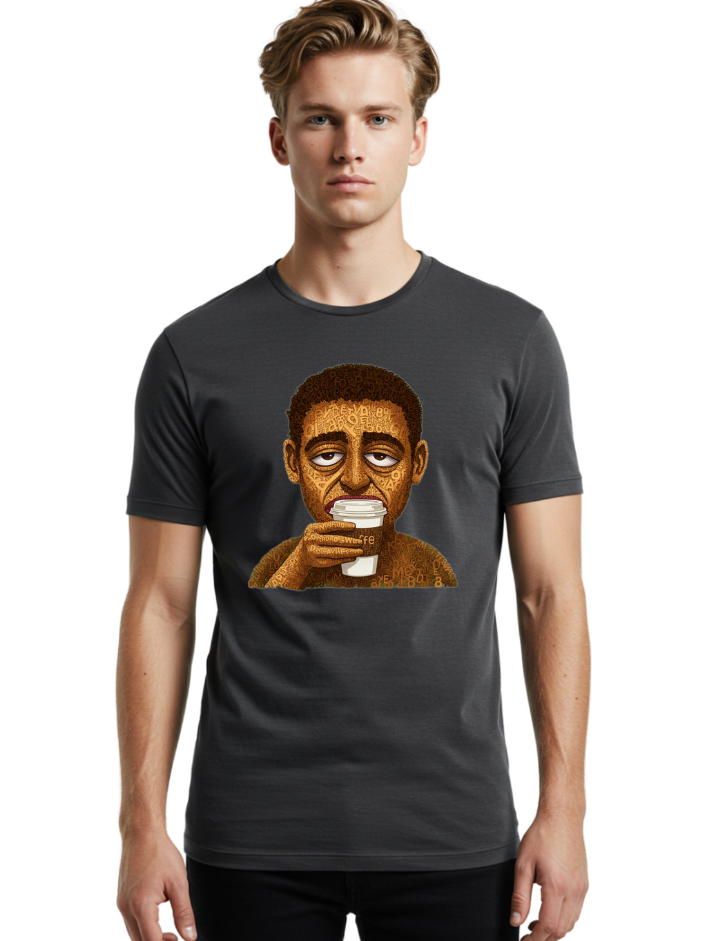 Tyler-The-Creator Men'S Graphic Tee, 100% Cotton, Comfortable Casual Summer Wear, Machine Washable, Tame Impala Lead Singer, Kevin Parker, Drinking Coffee, Psychedelic Art, Typography, Abstract Portrait, Indie Rock, Music Icon, Bac529