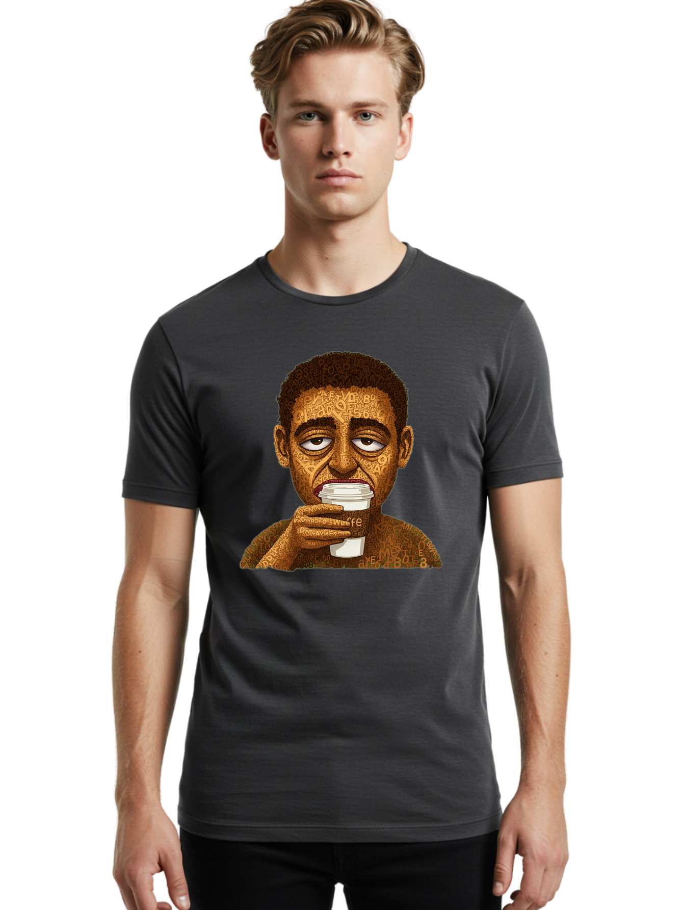 Tyler-The-Creator Men'S Graphic Tee, 100% Cotton, Comfortable Casual Summer Wear, Machine Washable, Tame Impala Lead Singer, Kevin Parker, Drinking Coffee, Psychedelic Art, Typography, Abstract Portrait, Indie Rock, Music Icon, Bac529