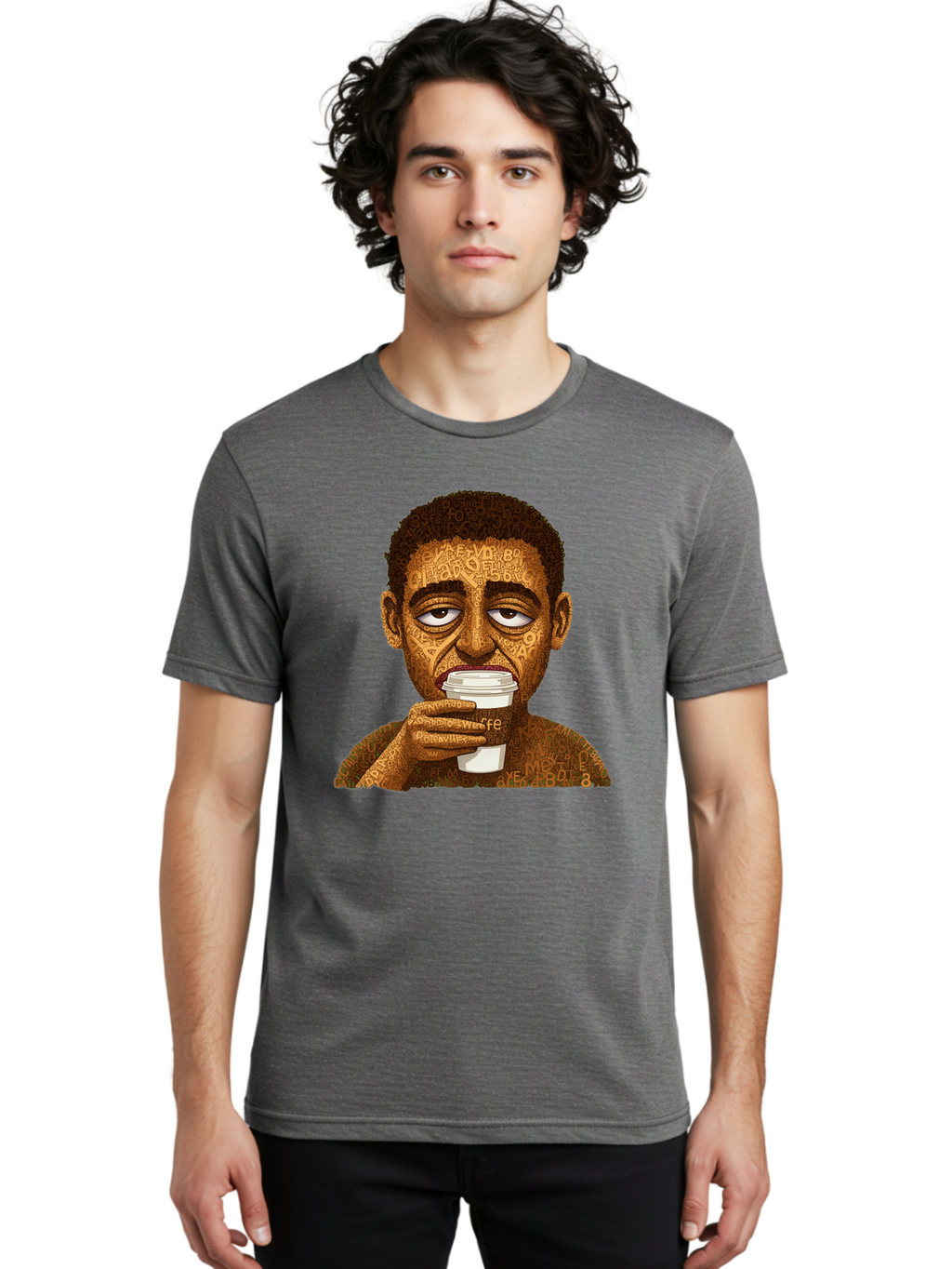 Tyler-The-Creator Men'S Graphic Tee, 100% Cotton, Comfortable Casual Summer Wear, Machine Washable, Tame Impala Lead Singer, Kevin Parker, Drinking Coffee, Psychedelic Art, Typography, Abstract Portrait, Indie Rock, Music Icon, Bac529