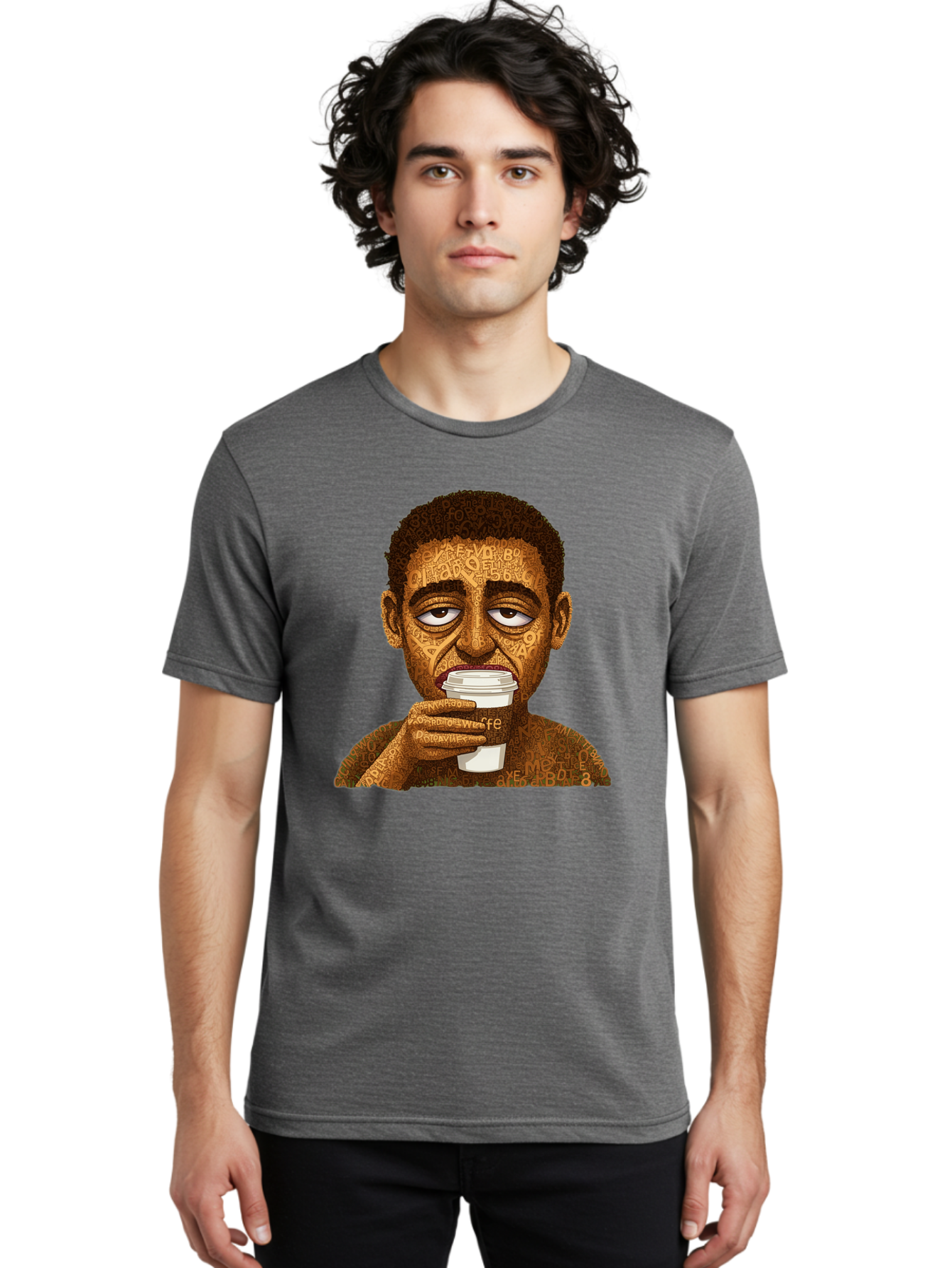 Tyler-The-Creator Men'S Graphic Tee, 100% Cotton, Comfortable Casual Summer Wear, Machine Washable, Tame Impala Lead Singer, Kevin Parker, Drinking Coffee, Psychedelic Art, Typography, Abstract Portrait, Indie Rock, Music Icon, Bac529