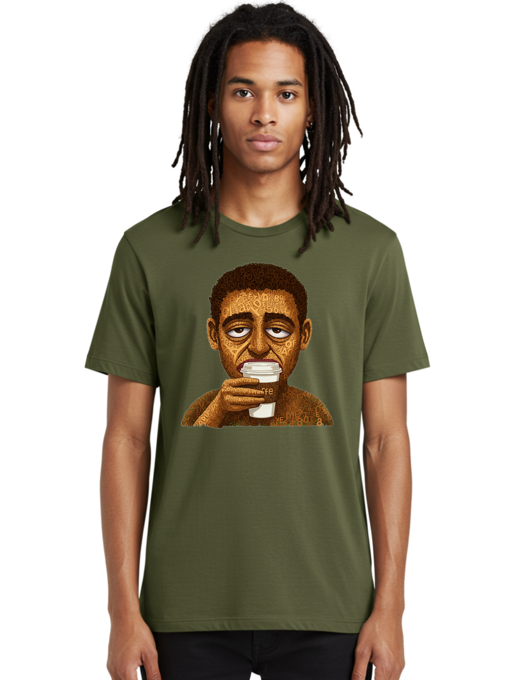 Tyler-The-Creator Men'S Graphic Tee, 100% Cotton, Comfortable Casual Summer Wear, Machine Washable, Tame Impala Lead Singer, Kevin Parker, Drinking Coffee, Psychedelic Art, Typography, Abstract Portrait, Indie Rock, Music Icon, Bac529
