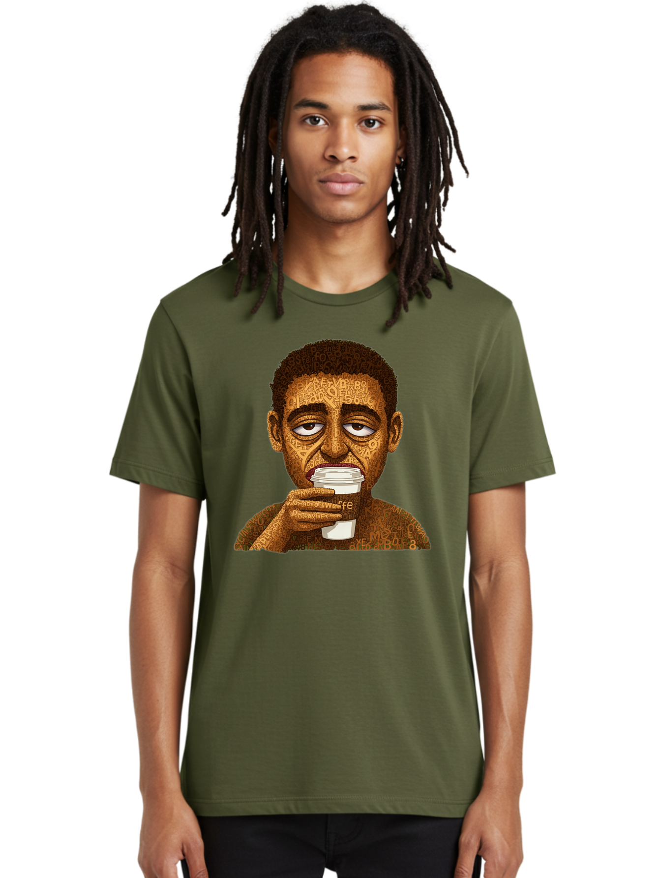 Tyler-The-Creator Men'S Graphic Tee, 100% Cotton, Comfortable Casual Summer Wear, Machine Washable, Tame Impala Lead Singer, Kevin Parker, Drinking Coffee, Psychedelic Art, Typography, Abstract Portrait, Indie Rock, Music Icon, Bac529