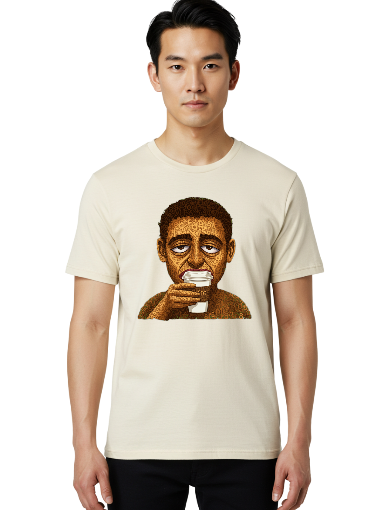 Tyler-The-Creator Men'S Graphic Tee, 100% Cotton, Comfortable Casual Summer Wear, Machine Washable, Tame Impala Lead Singer, Kevin Parker, Drinking Coffee, Psychedelic Art, Typography, Abstract Portrait, Indie Rock, Music Icon, Bac529