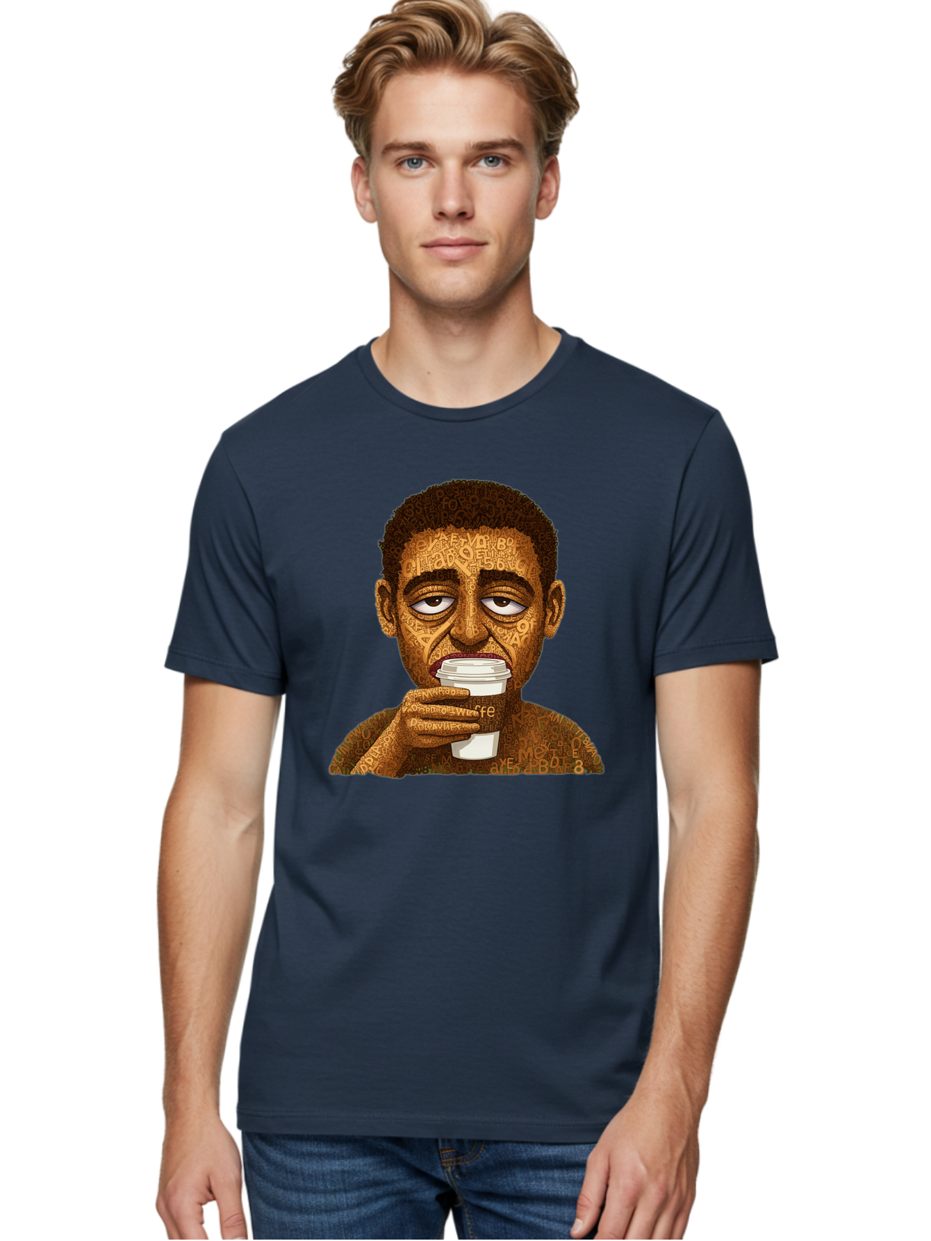 Tyler-The-Creator Men'S Graphic Tee, 100% Cotton, Comfortable Casual Summer Wear, Machine Washable, Tame Impala Lead Singer, Kevin Parker, Drinking Coffee, Psychedelic Art, Typography, Abstract Portrait, Indie Rock, Music Icon, Bac529