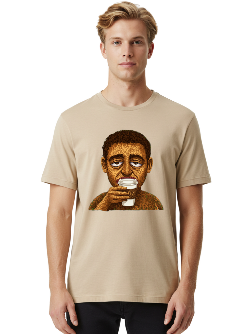 Tyler-The-Creator Men'S Graphic Tee, 100% Cotton, Comfortable Casual Summer Wear, Machine Washable, Tame Impala Lead Singer, Kevin Parker, Drinking Coffee, Psychedelic Art, Typography, Abstract Portrait, Indie Rock, Music Icon, Bac529
