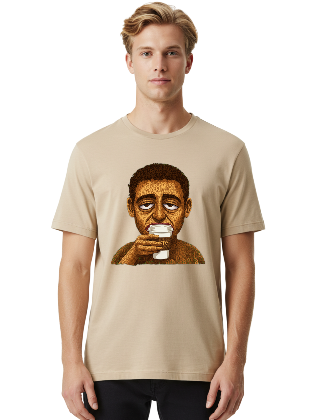 Tyler-The-Creator Men'S Graphic Tee, 100% Cotton, Comfortable Casual Summer Wear, Machine Washable, Tame Impala Lead Singer, Kevin Parker, Drinking Coffee, Psychedelic Art, Typography, Abstract Portrait, Indie Rock, Music Icon, Bac529