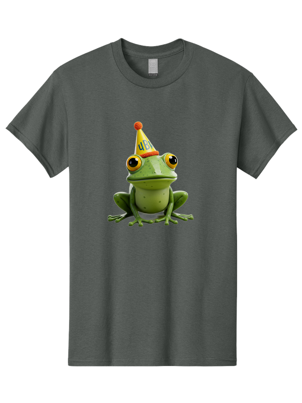 Ube-Frog Men'S Graphic Tee, 100% Cotton, Comfortable Casual Summer Wear, Machine Washable, Cartoon Frog, Party Hat, Funny Animal, Quirky Character, Amusement, Comical Illustration, Festive Vibe, Humor, Meme Inspiration, Entertaining Graphic Bac530