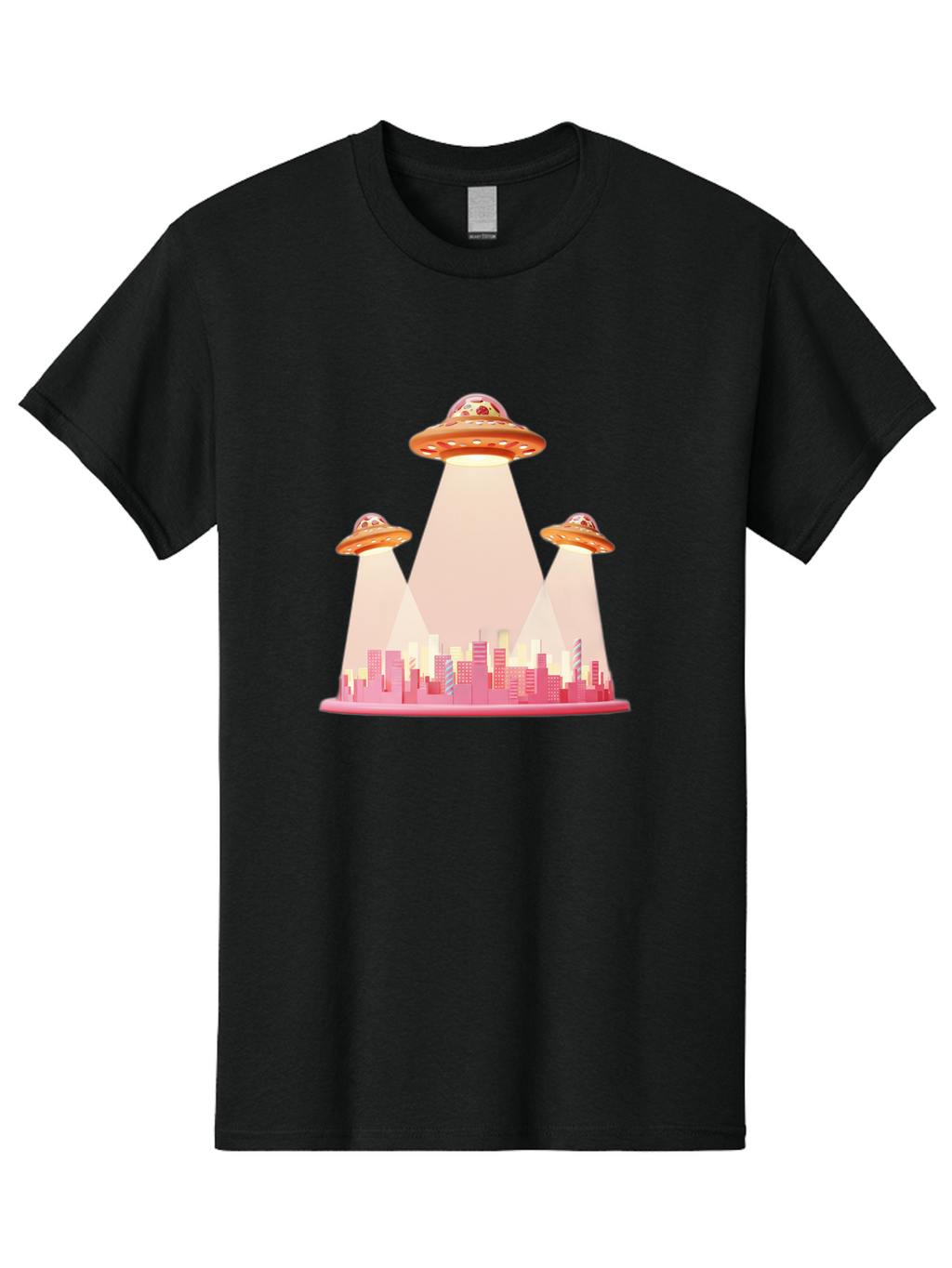 Ufos-1 Men'S Graphic Tee, 100% Cotton, Comfortable Casual Summer Wear, Machine Washable, Ufos Hovering Over City, Alien Invasion, Science Fiction, Futuristic Landscape, Urban Scenery, Extraterrestrial Life, Flying Saucers, Cityscape, Bac538