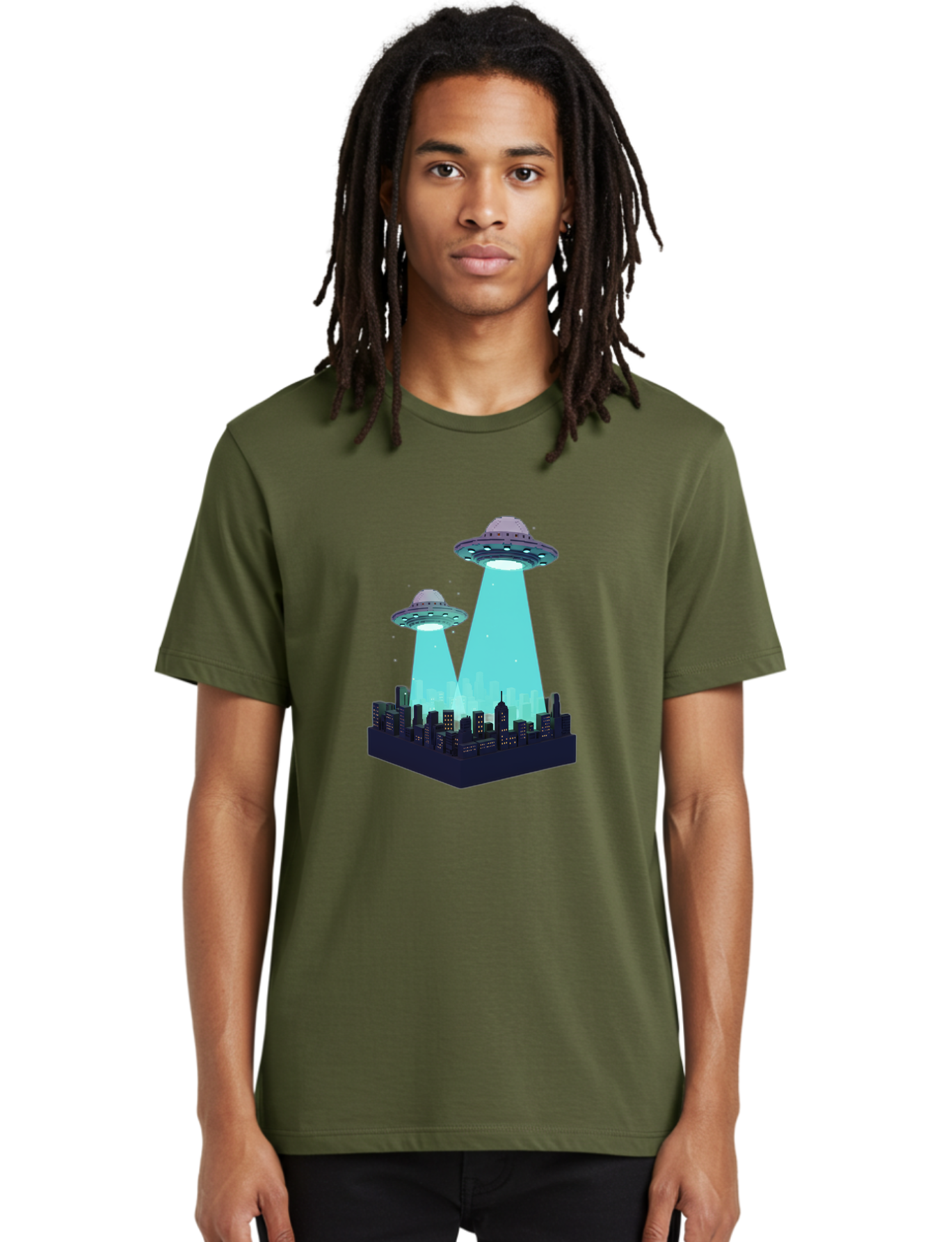 Ufos-Over-City Men'S Graphic Tee, 100% Cotton, Comfortable Casual Summer Wear, Machine Washable, Ufos Over City, Alien Invasion, Science Fiction, Futuristic, Cityscape, Mysterious Lights, Extraterrestrial Activity, Urban Landscape, Bac541