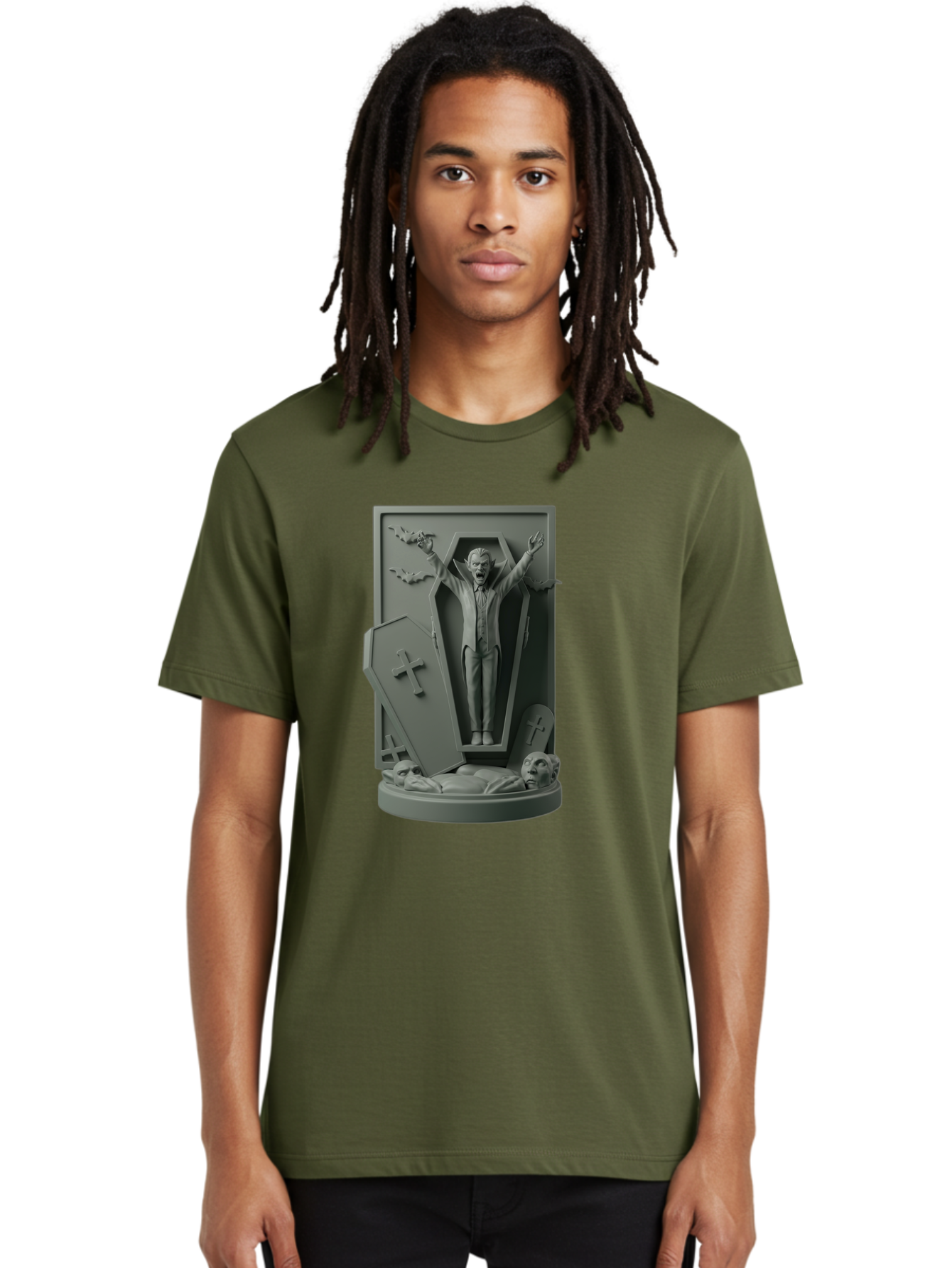Vampire-Rising Men'S Graphic Tee, 100% Cotton, Comfortable Casual Summer Wear, Machine Washable, Vampire Rising From Coffin, Undead Creature, Horror Theme, Spooky Atmosphere, Bats Flying, Cross Symbol, Undead Rising, Gothic Style, Bac544
