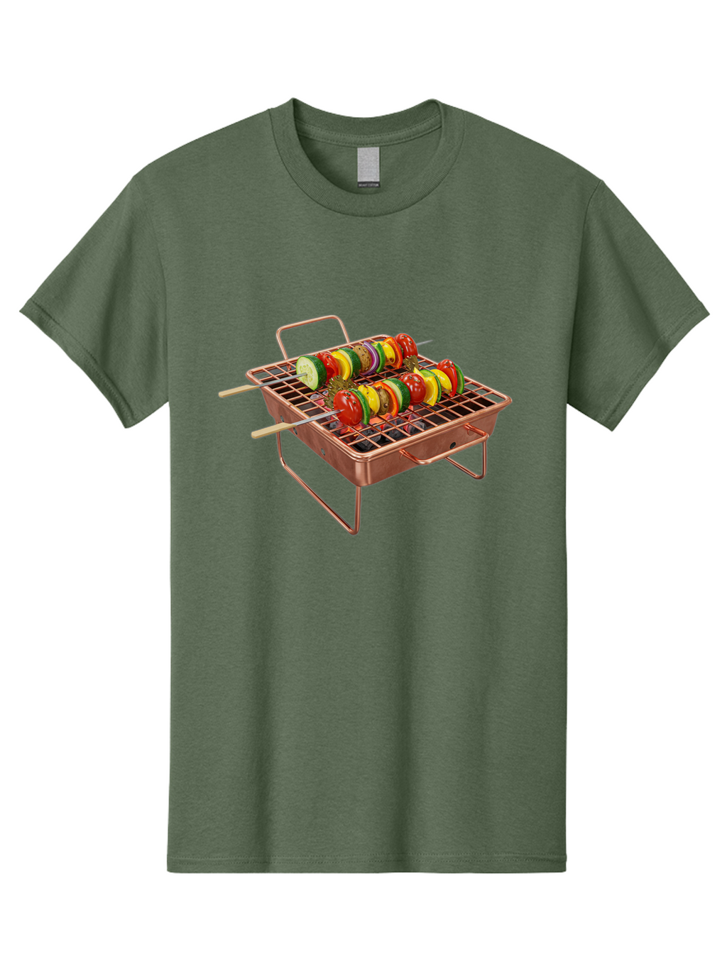 Vegetable-Skewers Men'S Graphic Tee, 100% Cotton, Comfortable Casual Summer Wear, Machine Washable, Grilled Vegetable Skewers, Skewers On Portable Grill, Fresh Vegetables, Outdoor Cooking, Barbecue, Healthy Eating, Vegetable Kebabs, Grilling Bac545