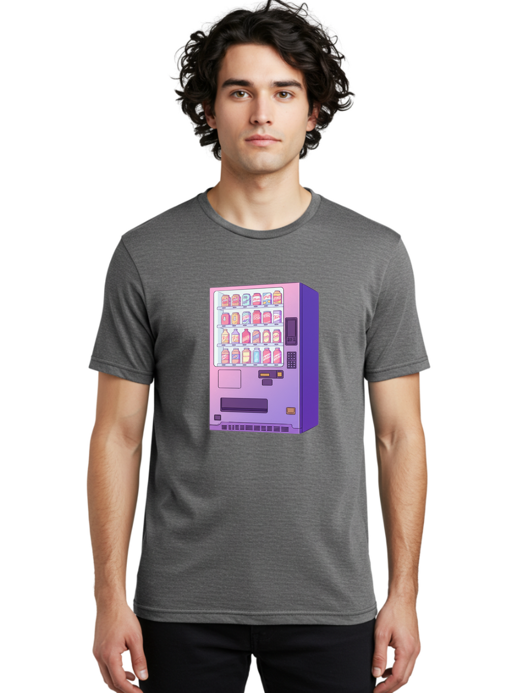 Vending-Machine Men'S Graphic Tee, 100% Cotton, Comfortable Casual Summer Wear, Machine Washable, Vending Machine, Soda Drinks, Colorful Cans, Vending Machine Interface, Automated Retail, Convenience Technology, Soft Drink Dispenser, Bac546