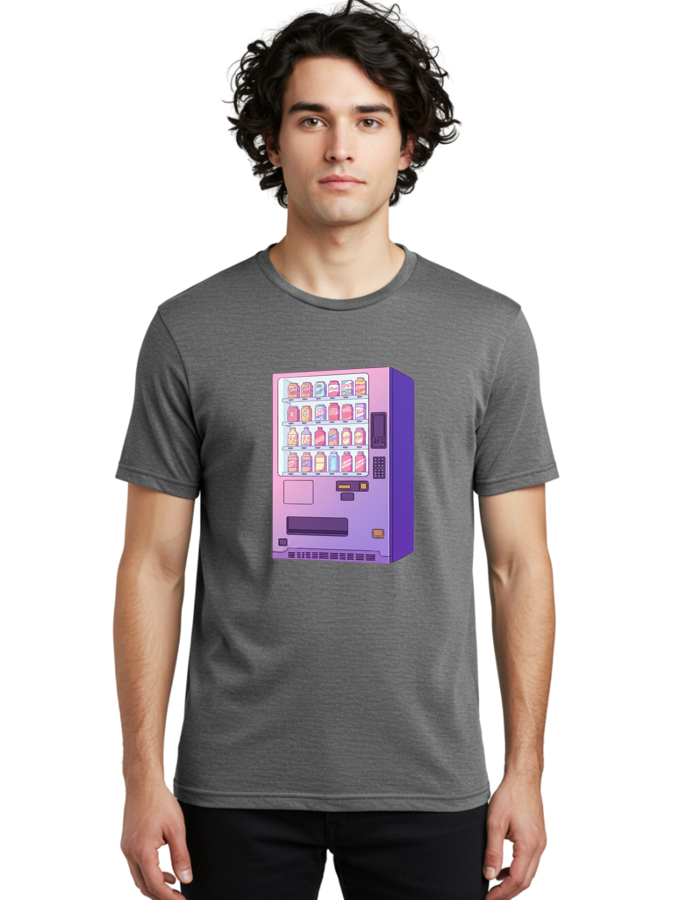 Vending-Machine Men'S Graphic Tee, 100% Cotton, Comfortable Casual Summer Wear, Machine Washable, Vending Machine, Soda Drinks, Colorful Cans, Vending Machine Interface, Automated Retail, Convenience Technology, Soft Drink Dispenser, Bac546