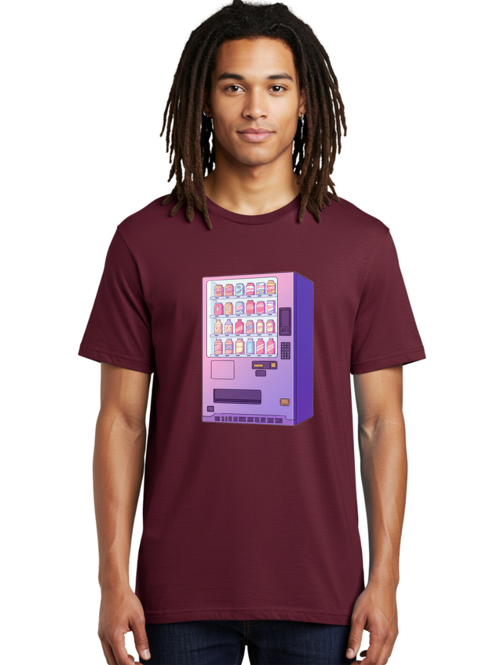 Vending-Machine Men'S Graphic Tee, 100% Cotton, Comfortable Casual Summer Wear, Machine Washable, Vending Machine, Soda Drinks, Colorful Cans, Vending Machine Interface, Automated Retail, Convenience Technology, Soft Drink Dispenser, Bac546