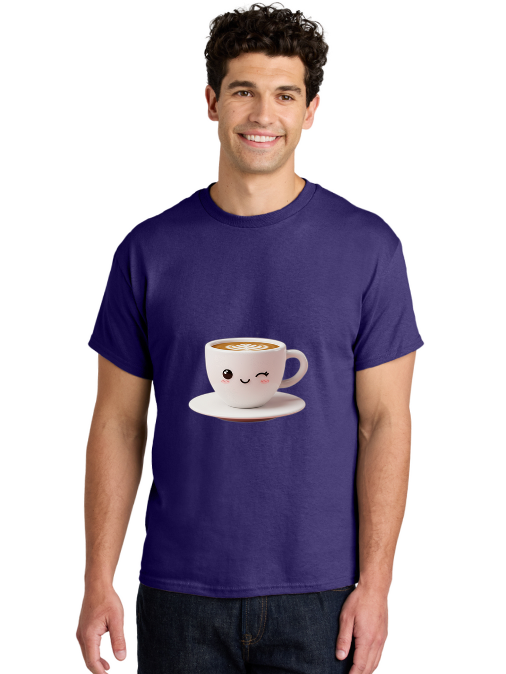 Winking-Coffee-Cup Men'S Graphic Tee, 100% Cotton, Comfortable Casual Summer Wear, Machine Washable, Cute Coffee Cup, Cartoon Character, Coffee Break, Latte Art, Winking Face, Adorable Design, Morning Pick-Me-Up, Coffee Lover, Cozy Vibes Bac553