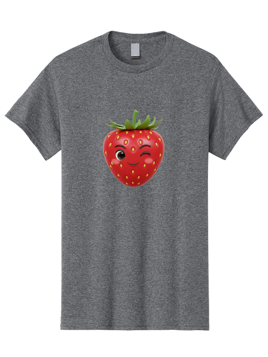 Winking-Strawberry-1 Men'S Graphic Tee, 100% Cotton, Comfortable Casual Summer Wear, Machine Washable, Cartoon Strawberry, Winking Face, Yellow Seeds, Red Fruit, Funny Character, Cute Emoji, Playful Expression, Smiling Face, Bac554