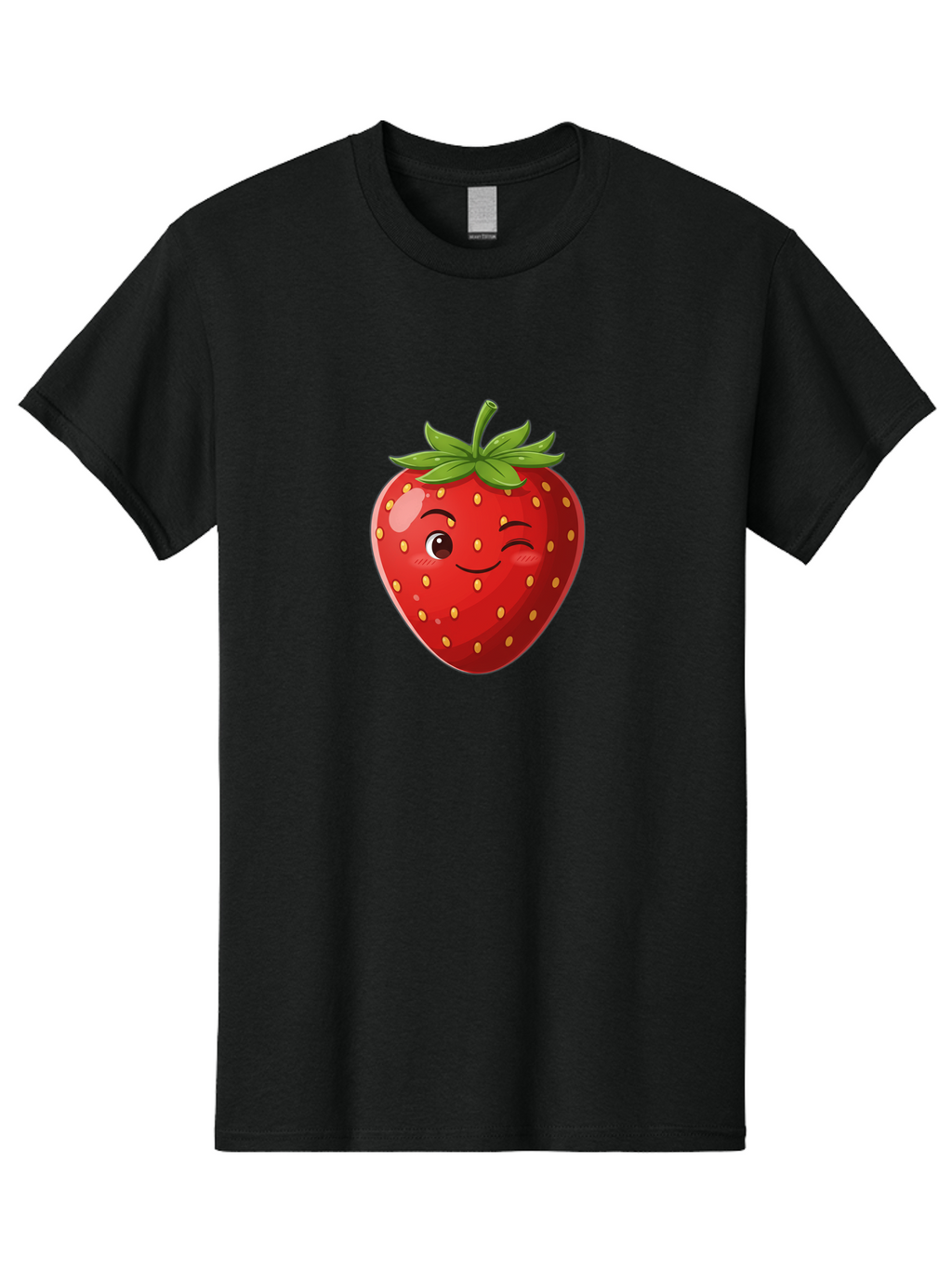 Winking-Strawberry-5 Men'S Graphic Tee, 100% Cotton, Comfortable Casual Summer Wear, Machine Washable, Strawberry With Face, Winking Strawberry, Cartoon Fruit, Smiling Fruit, Red Strawberry, Yellow Seeds, Green Leaves, Playful Character, Bac562