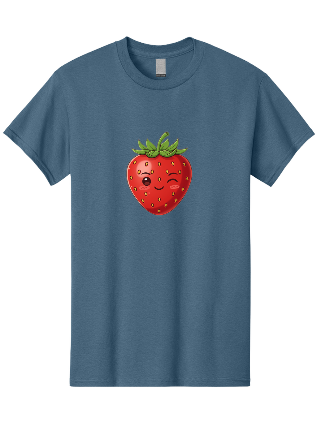 Winking-Strawberry-9 Men'S Graphic Tee, 100% Cotton, Comfortable Casual Summer Wear, Machine Washable, Cartoon Strawberry, Winking Face, Playful Fruit, Kawaii Character, Sweet Illustration, Vibrant Red, Yellow Seeds, Green Leaves, Bac566