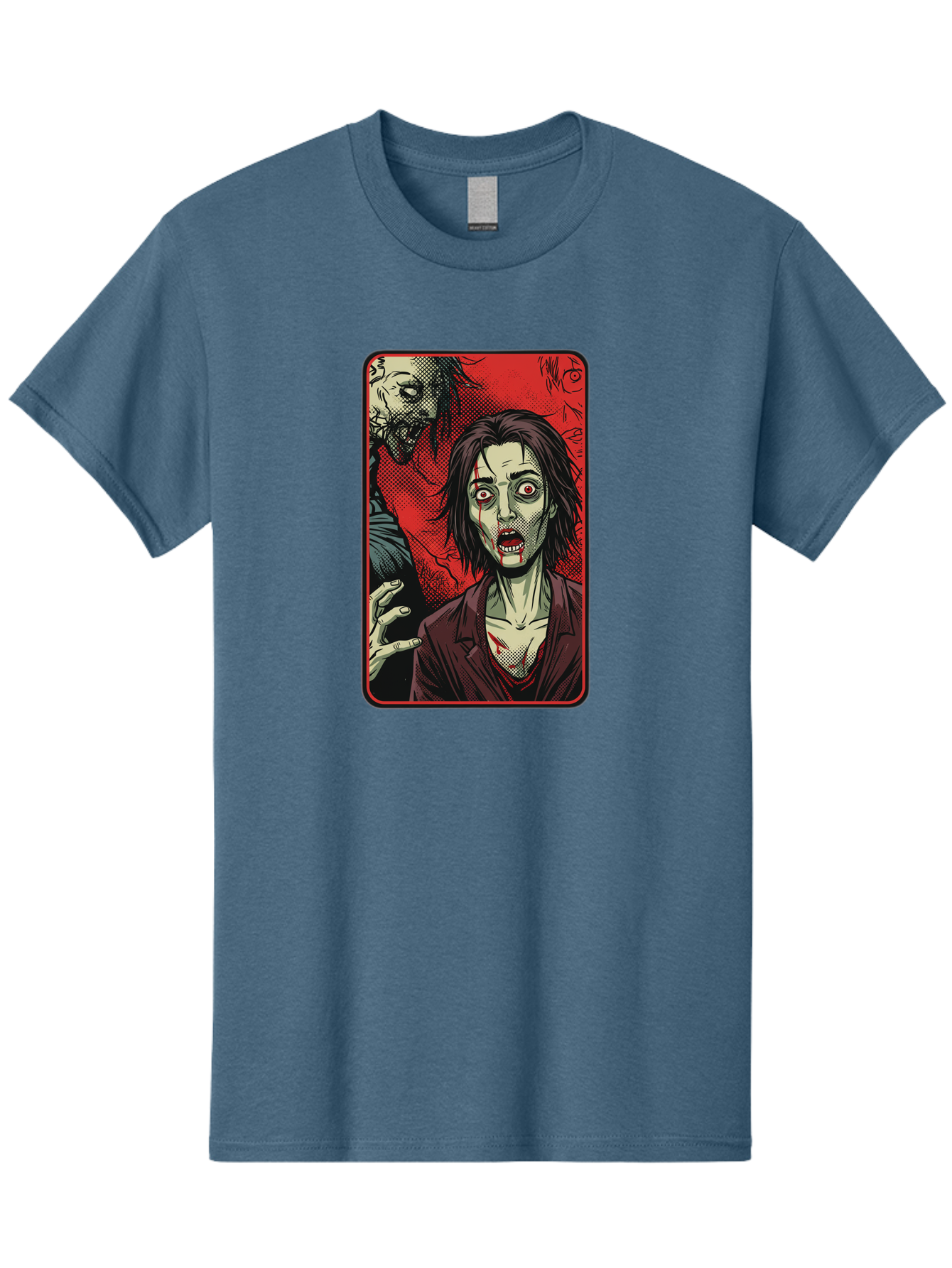 Zombie-Illustration Men'S Graphic Tee, 100% Cotton, Comfortable Casual Summer Wear, Machine Washable, Zombie Outbreak, Undead Creatures, Horror Scene, Post-Apocalyptic Chaos, Terrifying Atmosphere, Dark Fantasy, Red Eyes, Sharp Teeth, Bac570