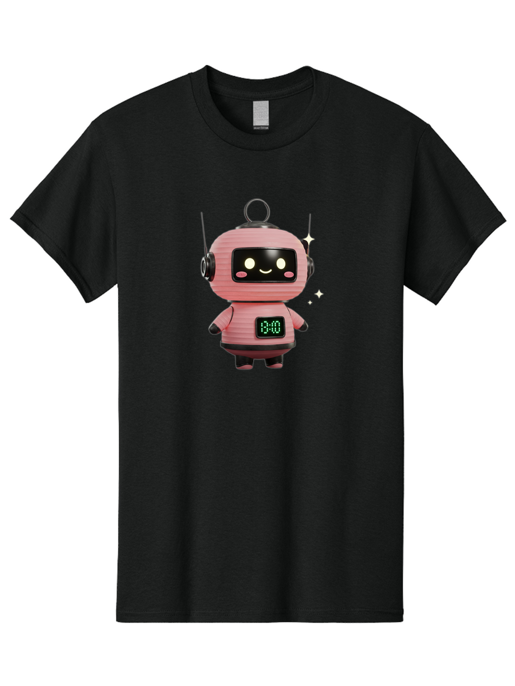 13-00-Robot Men'S Graphic Tee, 100% Cotton, Comfortable Casual Summer Wear, Machine Washable, Cartoon Robot With Clock, Digital Time Display, 13:00, Futuristic Design, Robot Character, Alarm Clock, Kawaii Style, Robot Technology, Bac572