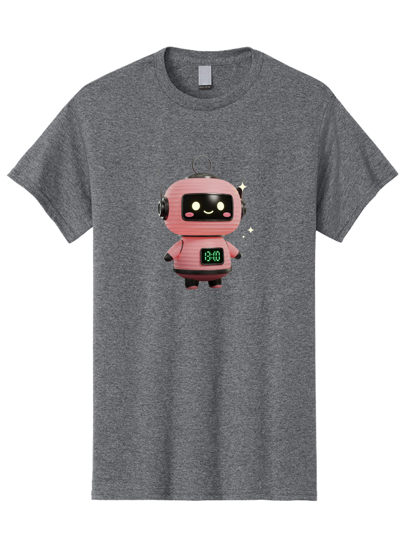 13-00-Robot Men'S Graphic Tee, 100% Cotton, Comfortable Casual Summer Wear, Machine Washable, Cartoon Robot With Clock, Digital Time Display, 13:00, Futuristic Design, Robot Character, Alarm Clock, Kawaii Style, Robot Technology, Bac572