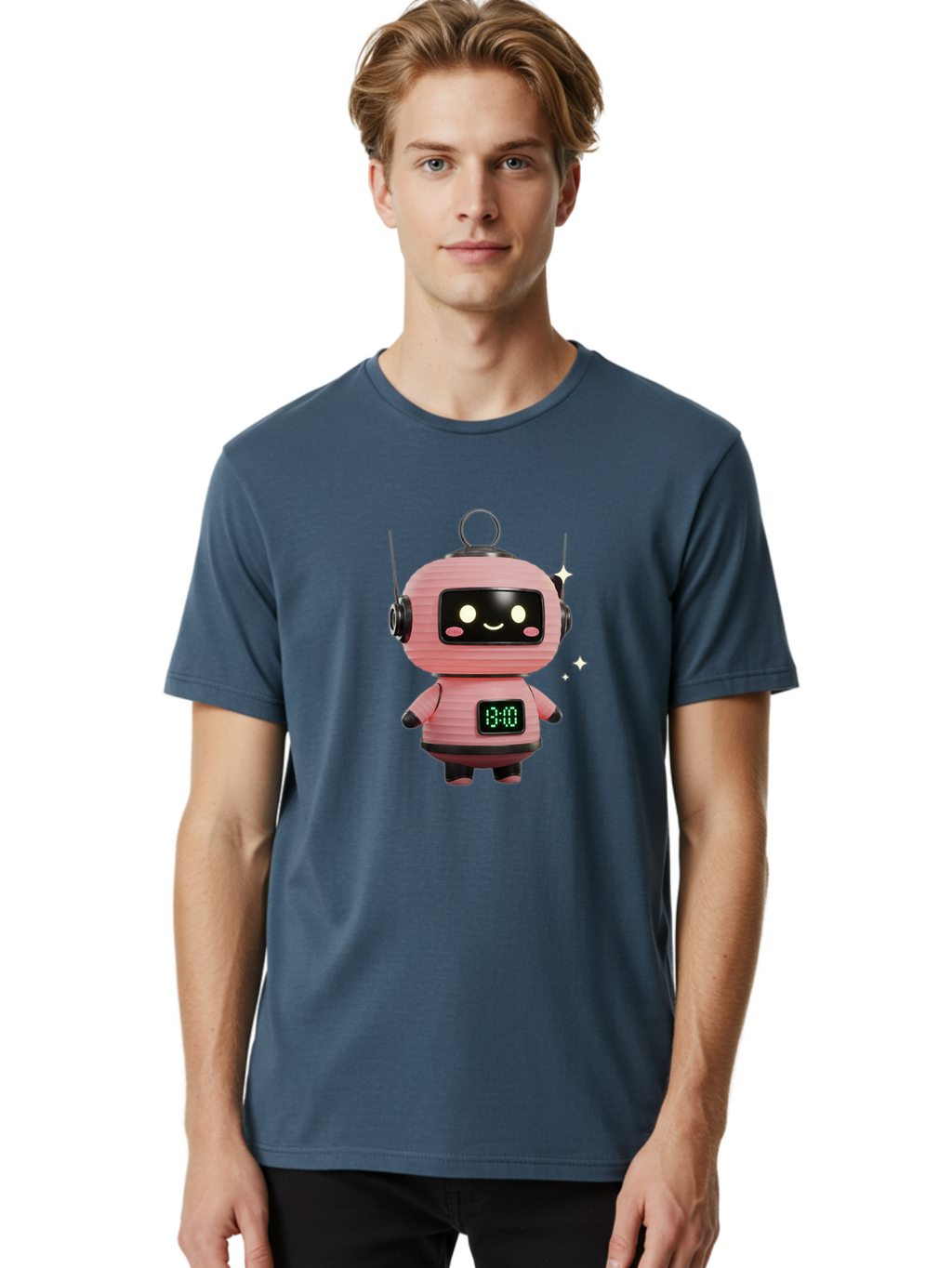 13-00-Robot Men'S Graphic Tee, 100% Cotton, Comfortable Casual Summer Wear, Machine Washable, Cartoon Robot With Clock, Digital Time Display, 13:00, Futuristic Design, Robot Character, Alarm Clock, Kawaii Style, Robot Technology, Bac572