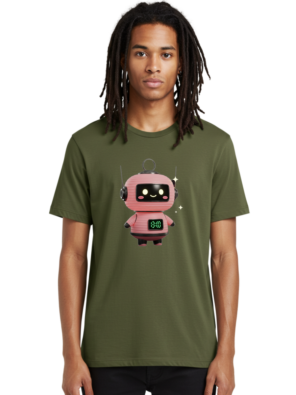 13-00-Robot Men'S Graphic Tee, 100% Cotton, Comfortable Casual Summer Wear, Machine Washable, Cartoon Robot With Clock, Digital Time Display, 13:00, Futuristic Design, Robot Character, Alarm Clock, Kawaii Style, Robot Technology, Bac572