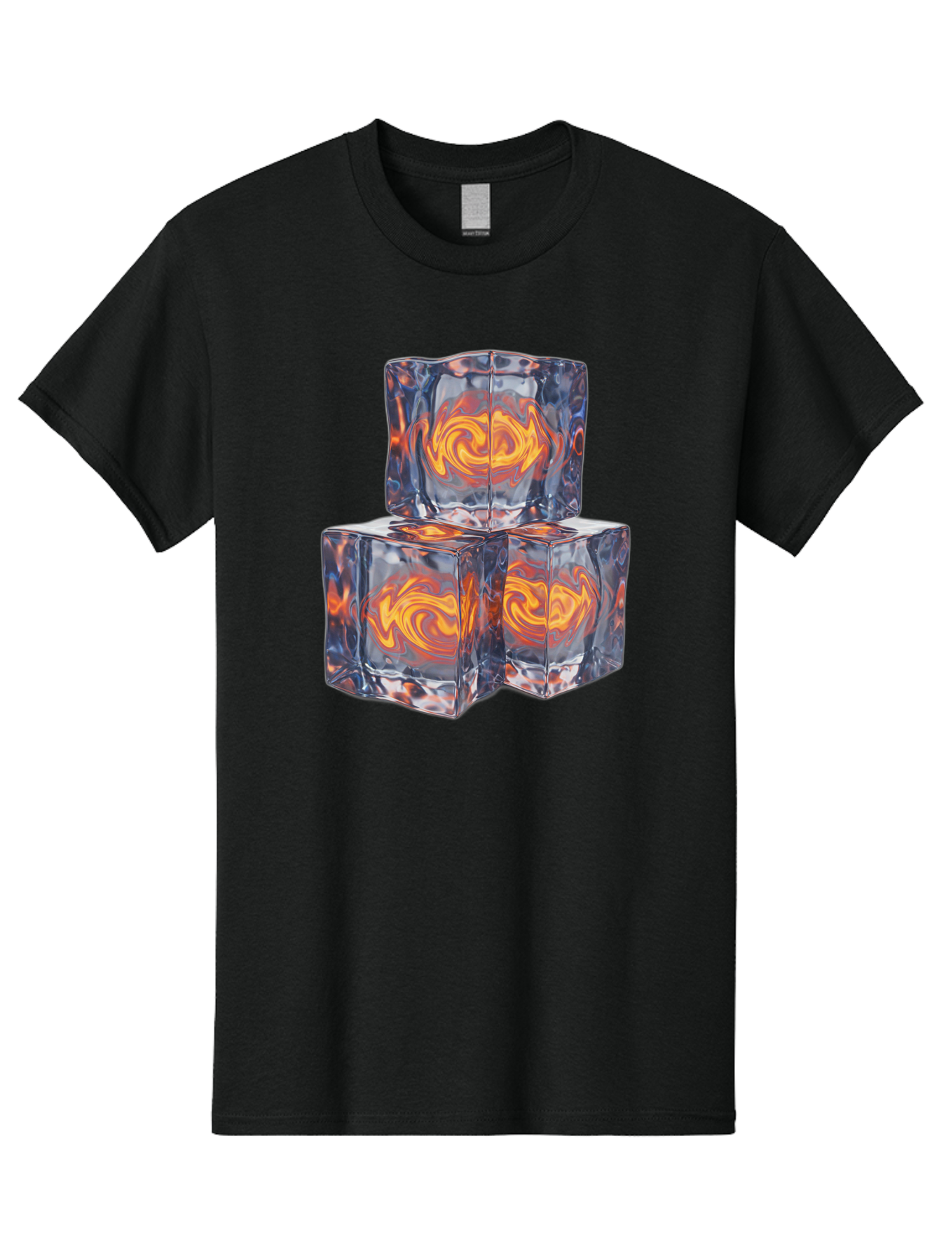 3D-Glass-Cubes Men'S Graphic Tee, 100% Cotton, Comfortable Casual Summer Wear, Machine Washable, Lava Ice, Orange Swirls, Red Molten, Glassy Texture, Reflective Surfaces, Abstract Design, Cube Shape, Fiery Patterns, Cool Contrast Bac574