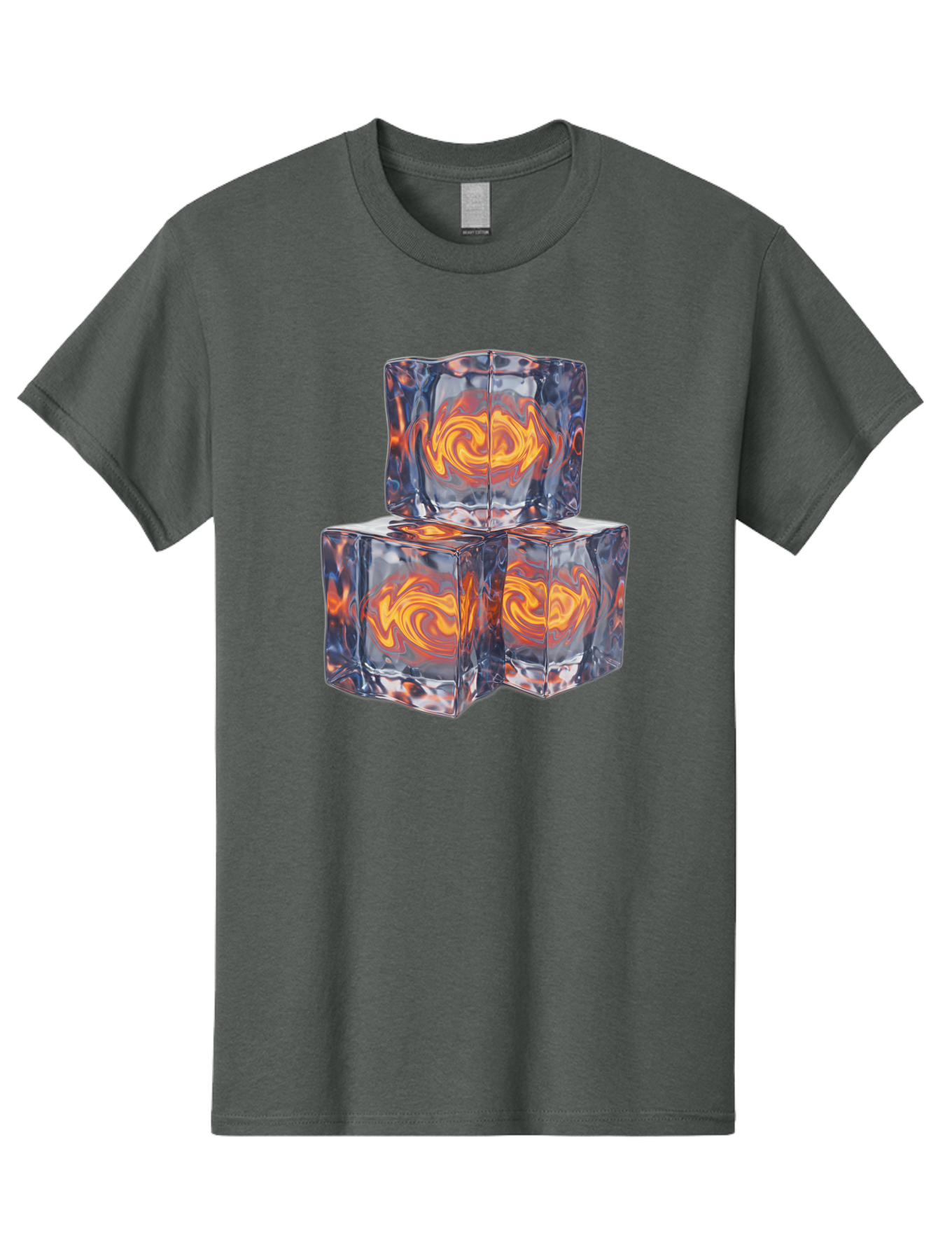 3D-Glass-Cubes Men'S Graphic Tee, 100% Cotton, Comfortable Casual Summer Wear, Machine Washable, Lava Ice, Orange Swirls, Red Molten, Glassy Texture, Reflective Surfaces, Abstract Design, Cube Shape, Fiery Patterns, Cool Contrast Bac574