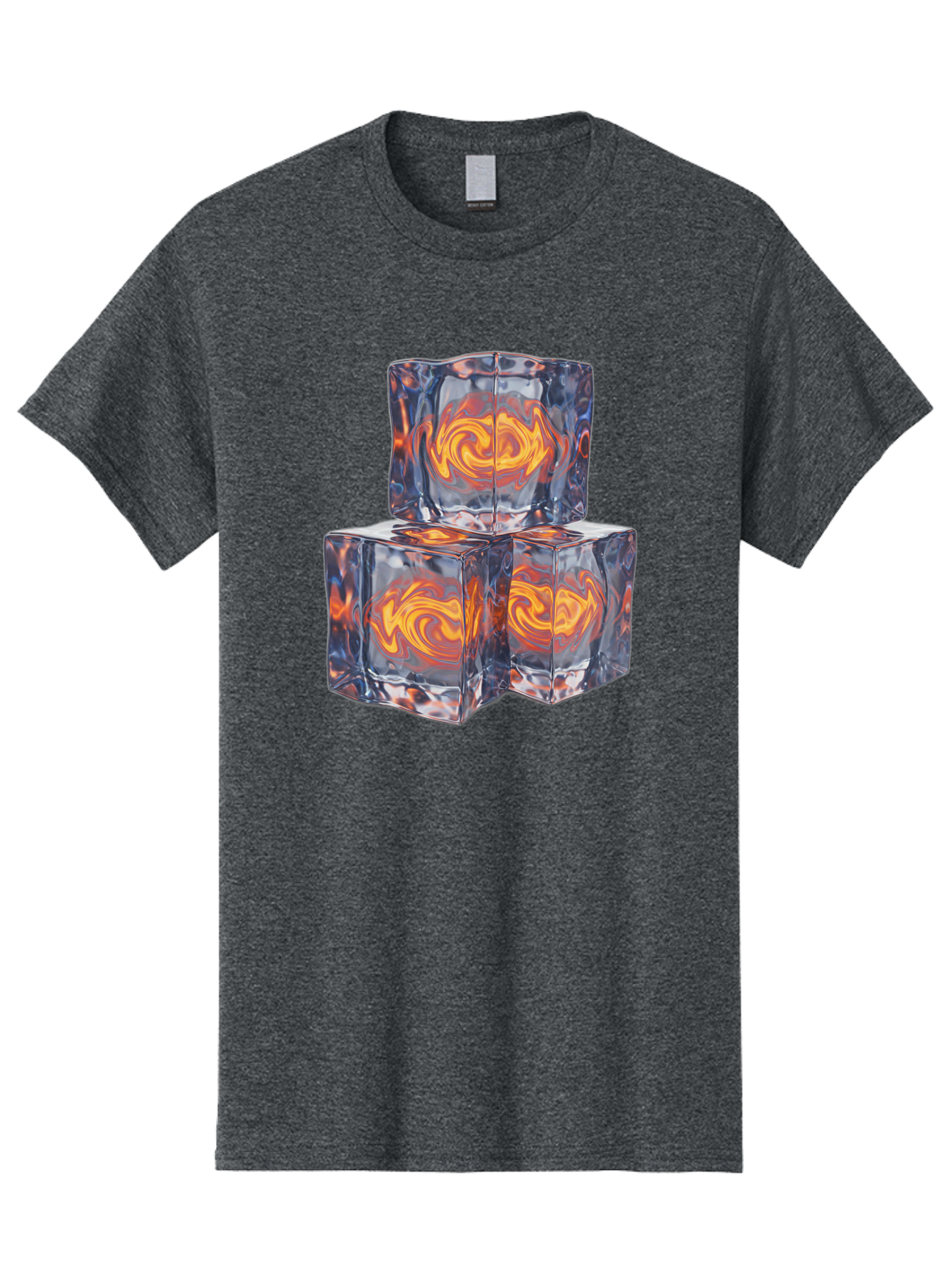 3D-Glass-Cubes Men'S Graphic Tee, 100% Cotton, Comfortable Casual Summer Wear, Machine Washable, Lava Ice, Orange Swirls, Red Molten, Glassy Texture, Reflective Surfaces, Abstract Design, Cube Shape, Fiery Patterns, Cool Contrast Bac574