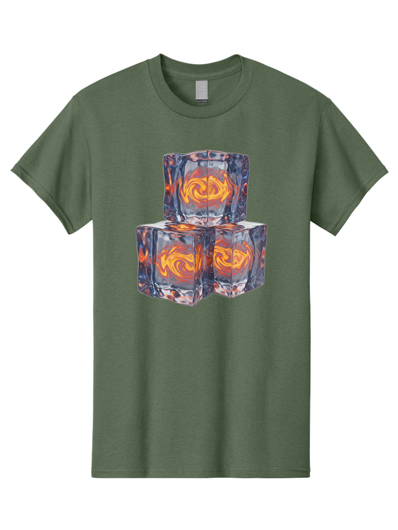 3D-Glass-Cubes Men'S Graphic Tee, 100% Cotton, Comfortable Casual Summer Wear, Machine Washable, Lava Ice, Orange Swirls, Red Molten, Glassy Texture, Reflective Surfaces, Abstract Design, Cube Shape, Fiery Patterns, Cool Contrast Bac574