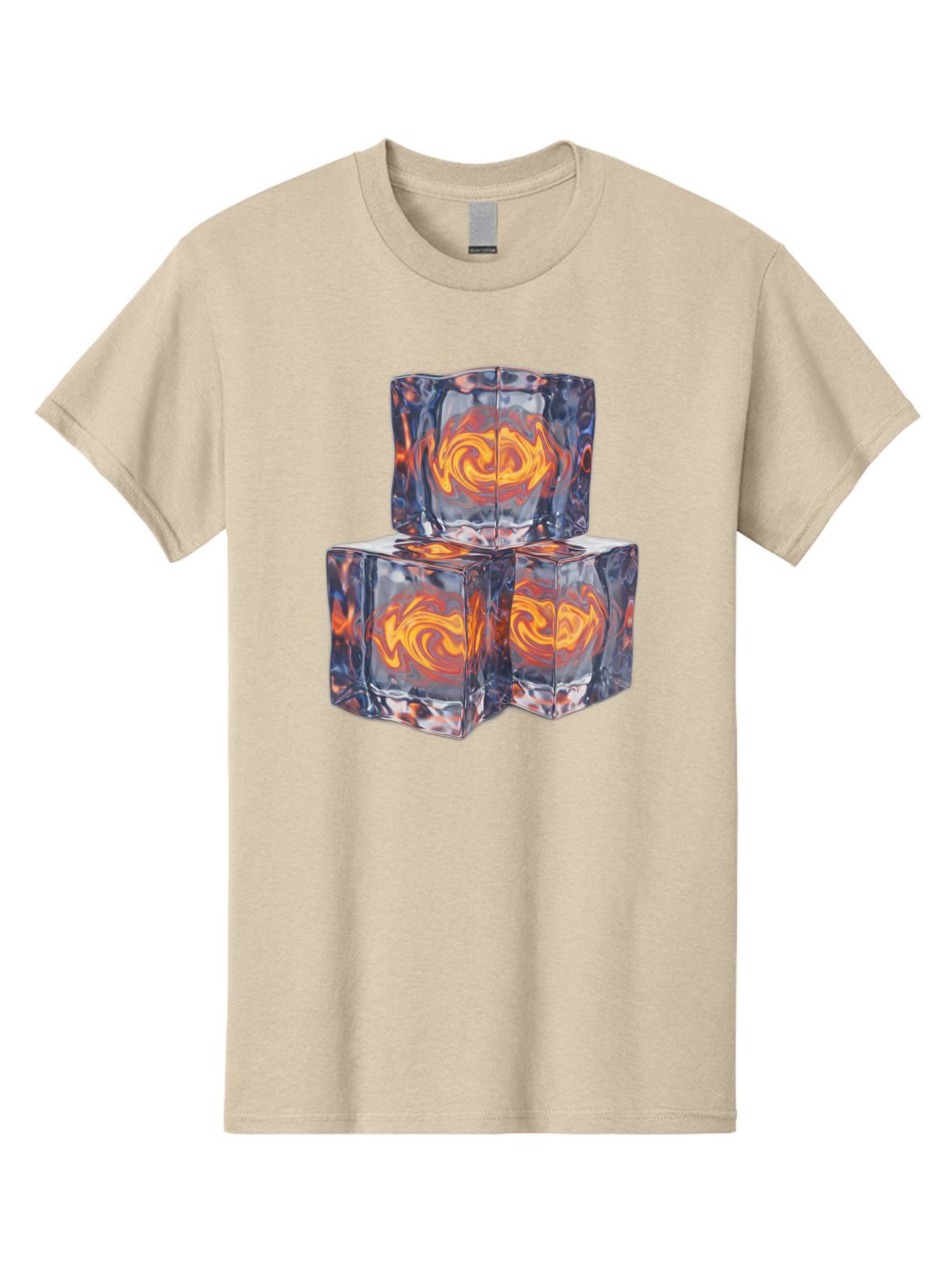 3D-Glass-Cubes Men'S Graphic Tee, 100% Cotton, Comfortable Casual Summer Wear, Machine Washable, Lava Ice, Orange Swirls, Red Molten, Glassy Texture, Reflective Surfaces, Abstract Design, Cube Shape, Fiery Patterns, Cool Contrast Bac574